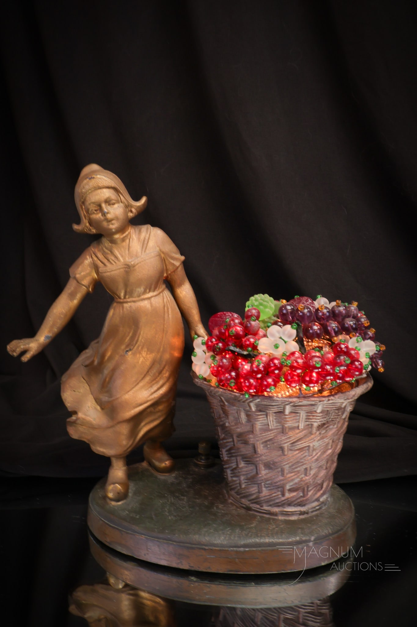 Dutch Girl Antique Czechoslovakian Glass Flowers & Fruit Art Deco Lamp (1 of 9)