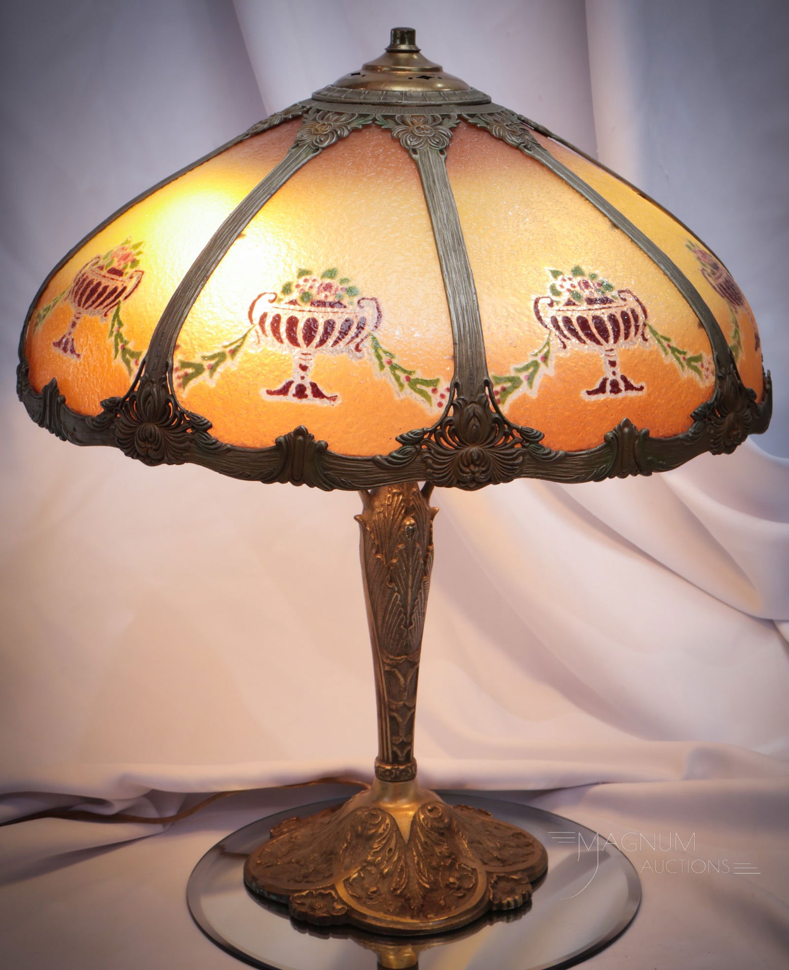 Reverse Painted Chipped Ice Antique Panel Lamp (1 of 10)