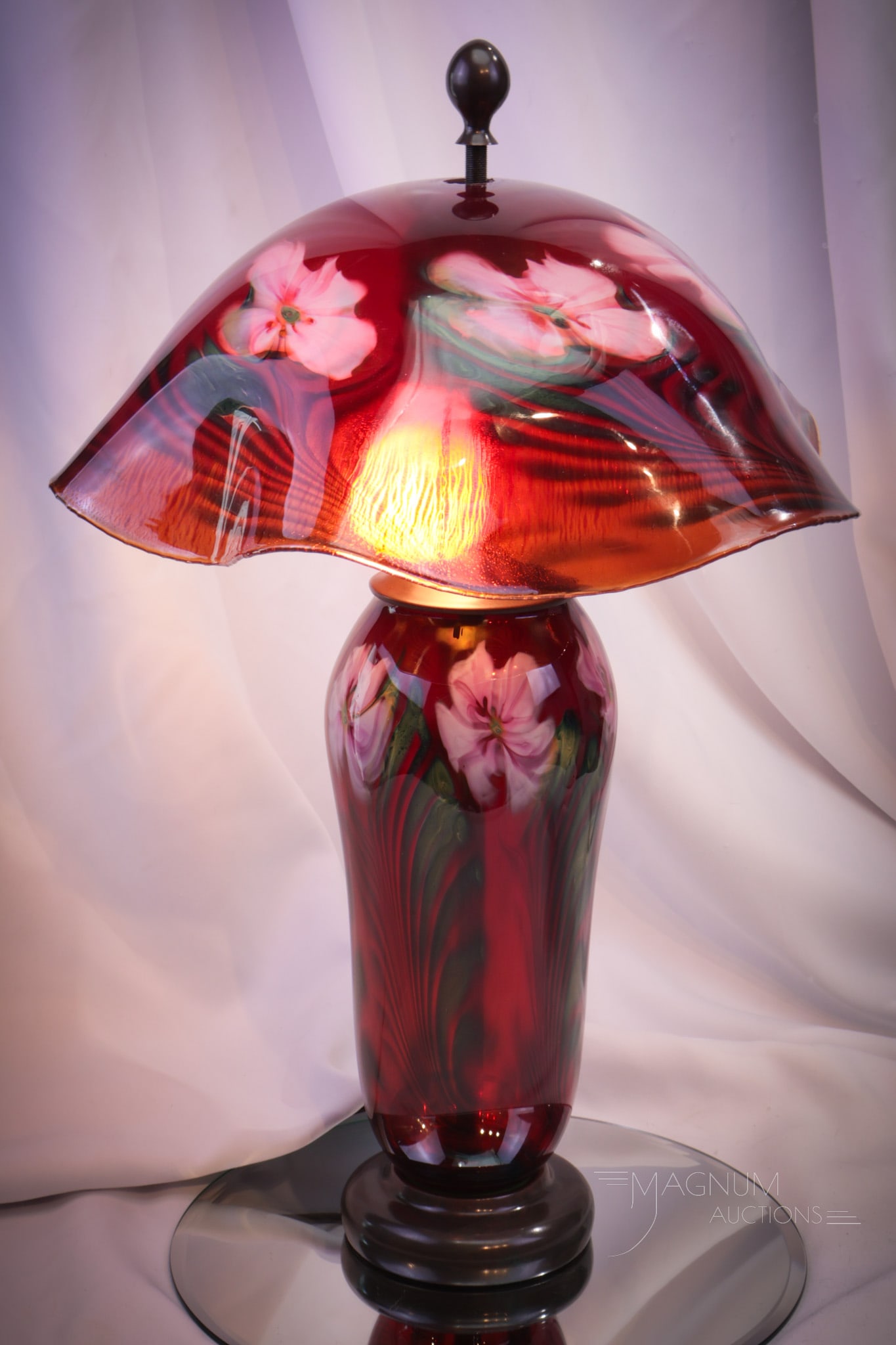 Charles Lotton circa 1982 Red Multi-Flora Art Glass Table Lamp (1 of 13)