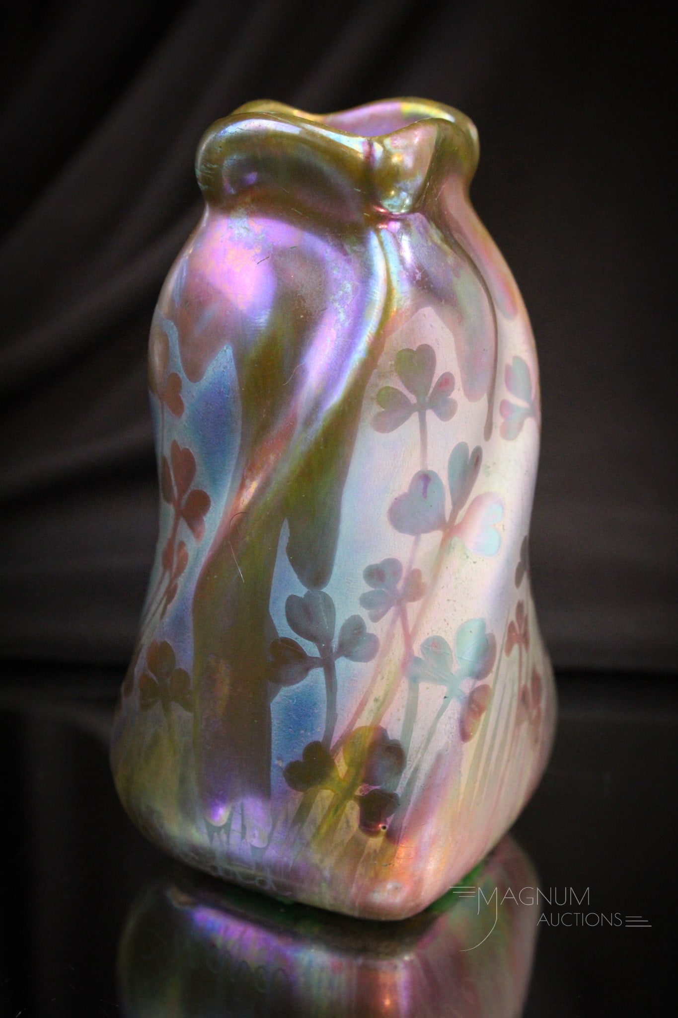 Signed Weller Sicard Irridescent Shamrocks Art Pottery Vase (1 of 9)