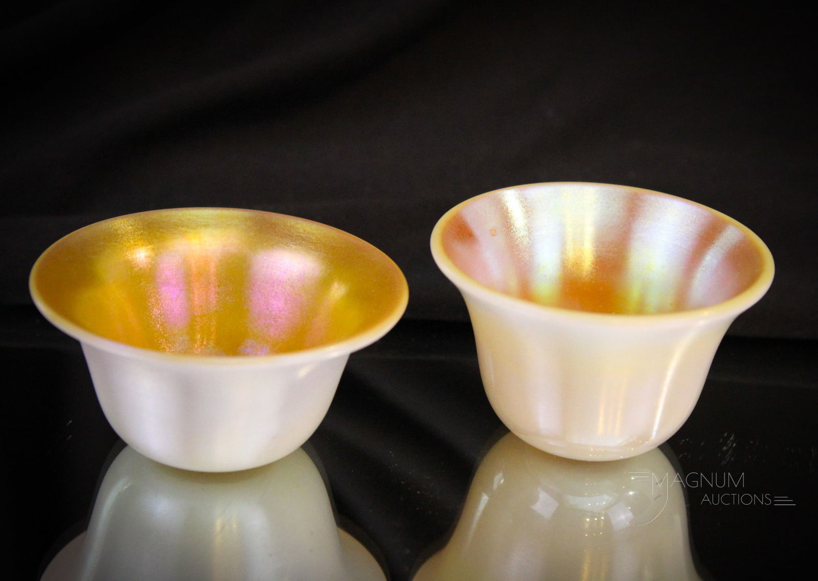 Pair Steuben Gold Aurene on Calcite Glass Open Salts (1 of 7)