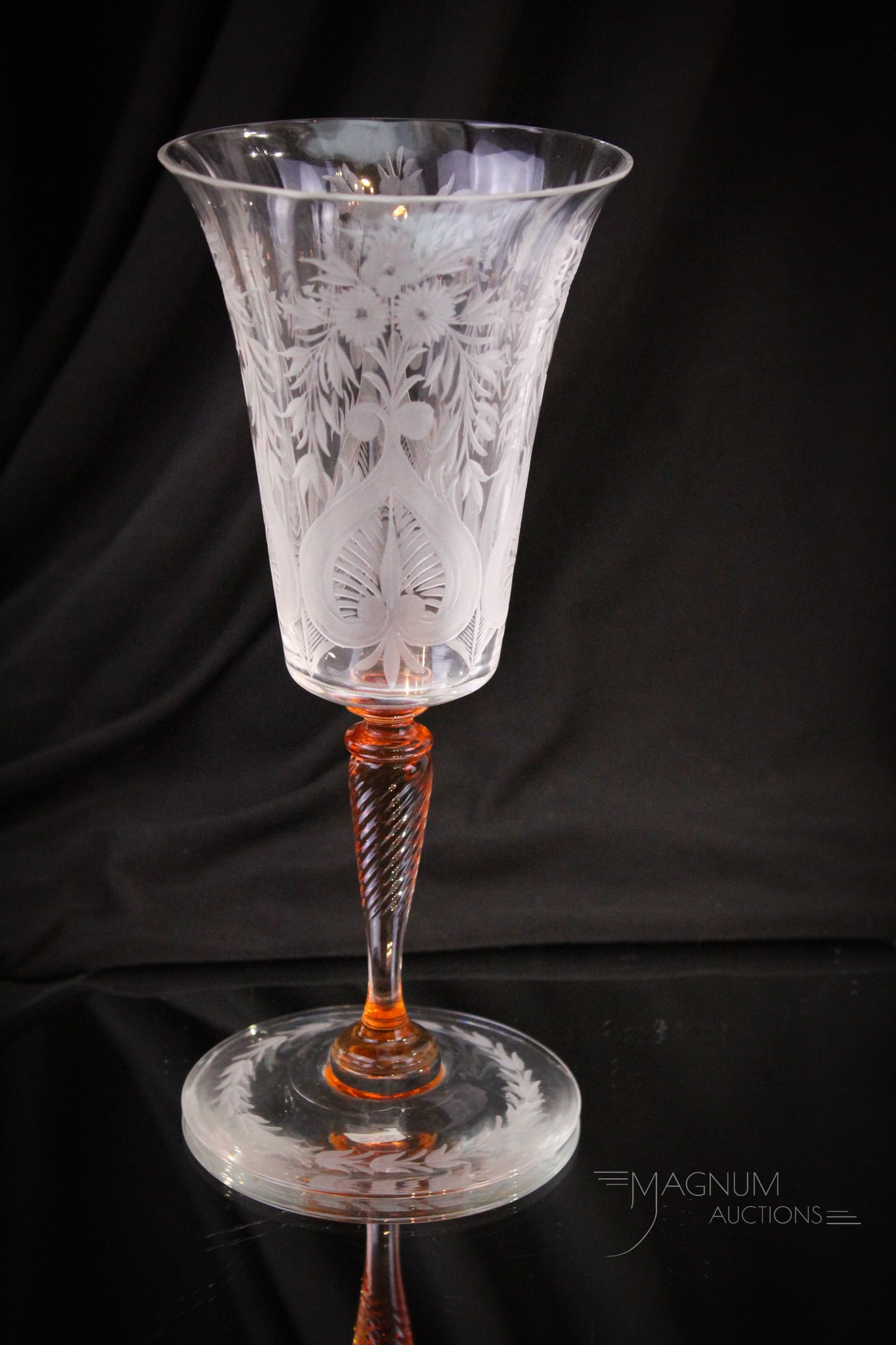 Steuben Van Dyke Cut Glass Pink Stem Goblet (1 of 6)