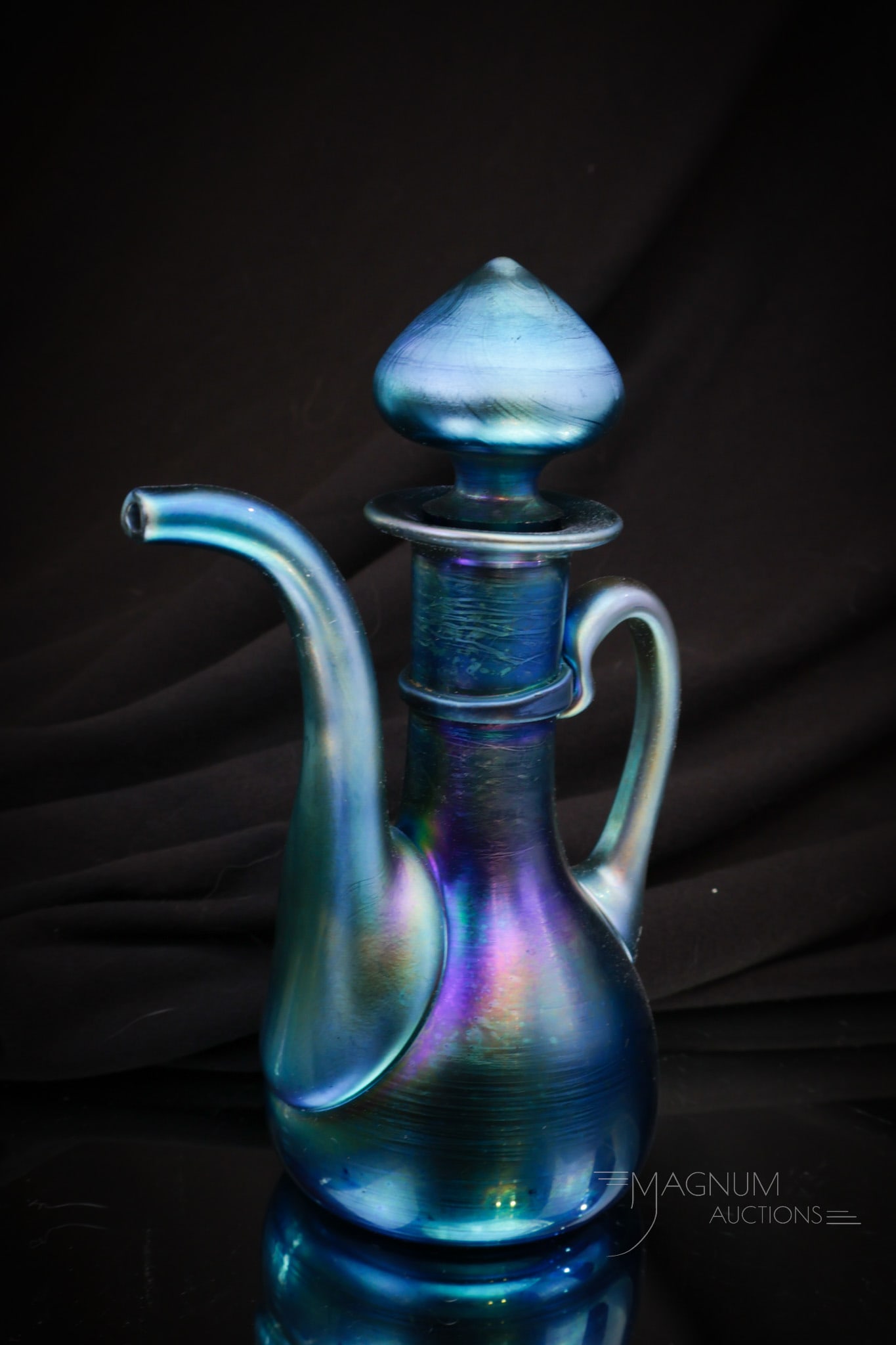 Signed Steuben Glass Blue Aurene Art Glass Cruet (1 of 8)