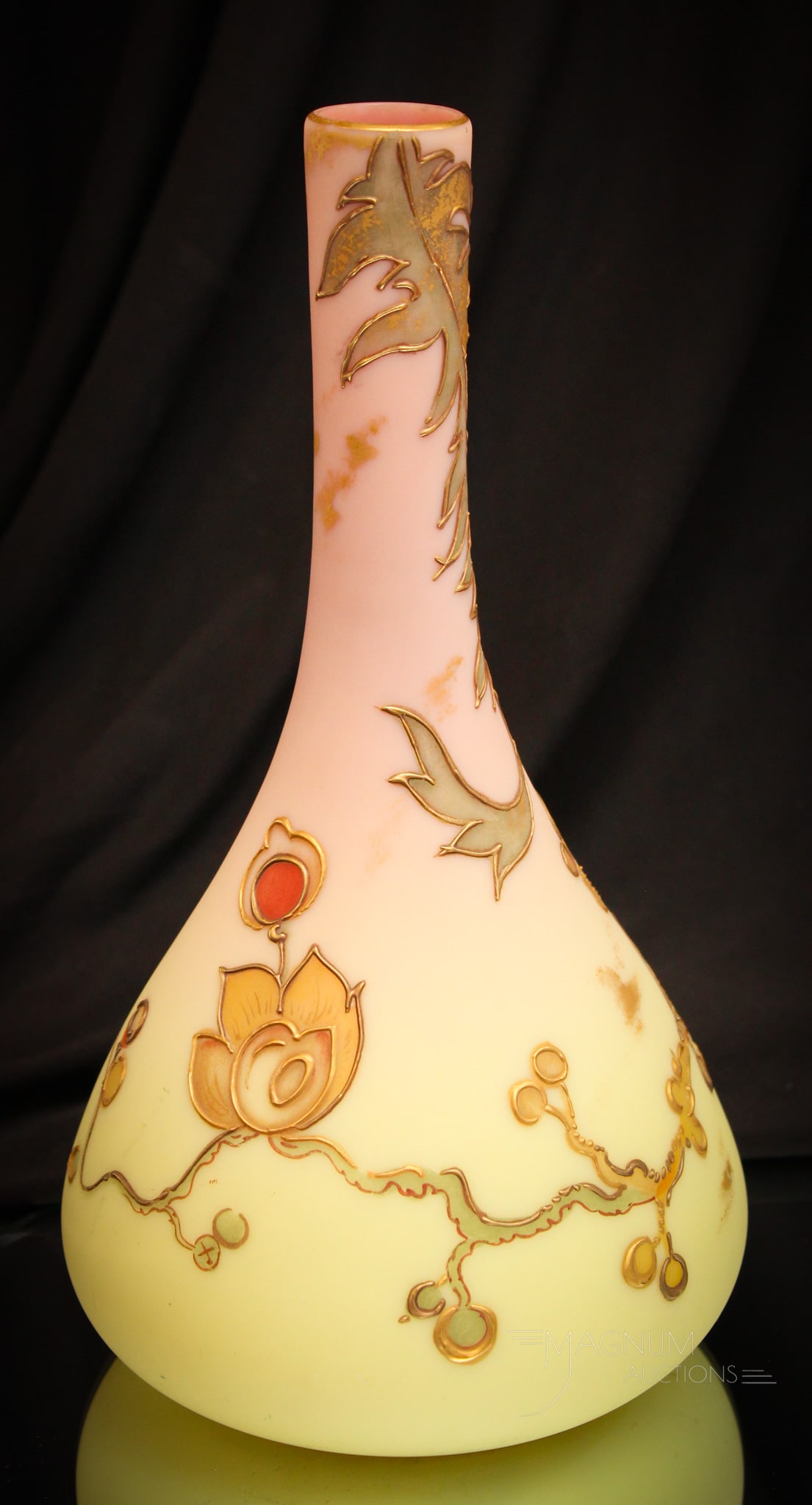 Mt. Washington Burmese Victorian Glass 10" Vase (1 of 5)