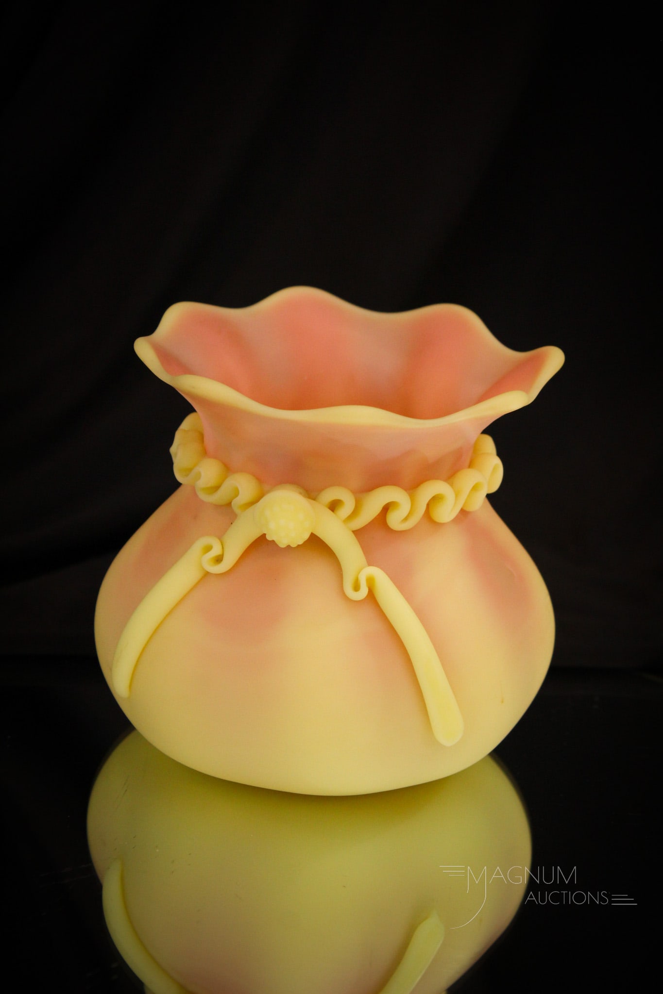 Mt. Washington Burmese Victorian Glass Pouch Form Vase (1 of 7)