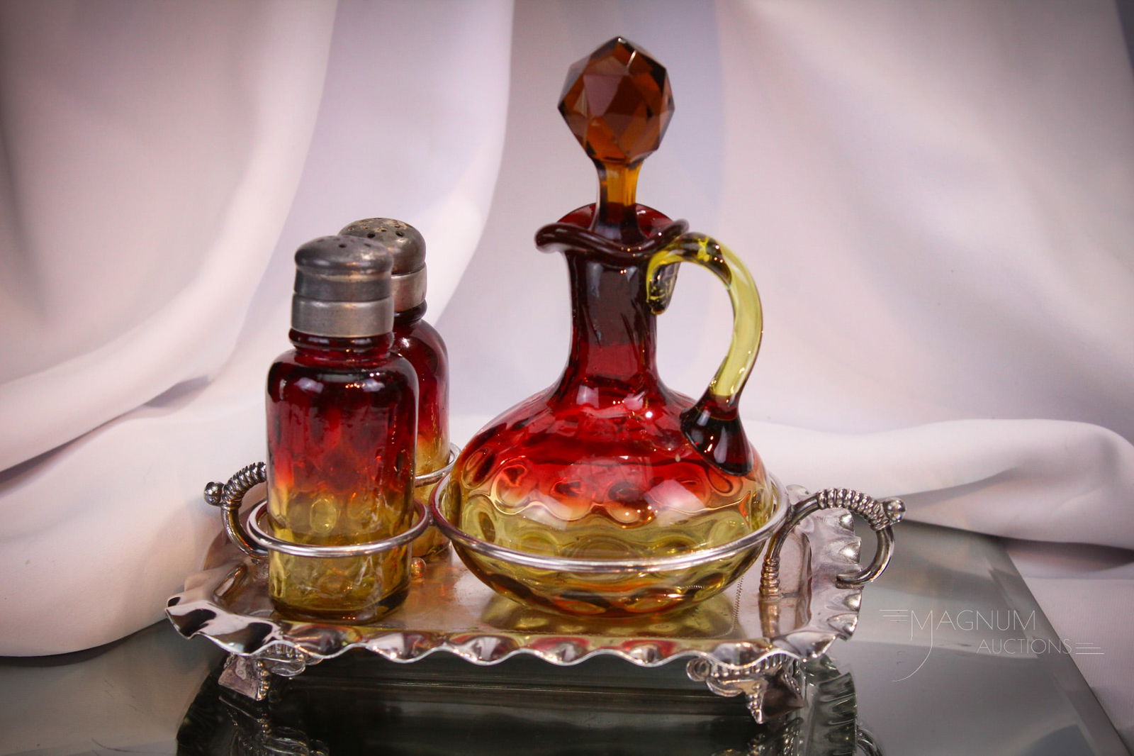 Acme Silverplate Mt. Washington Amberina Cruet Shaker Condiment Set (1 of 14)