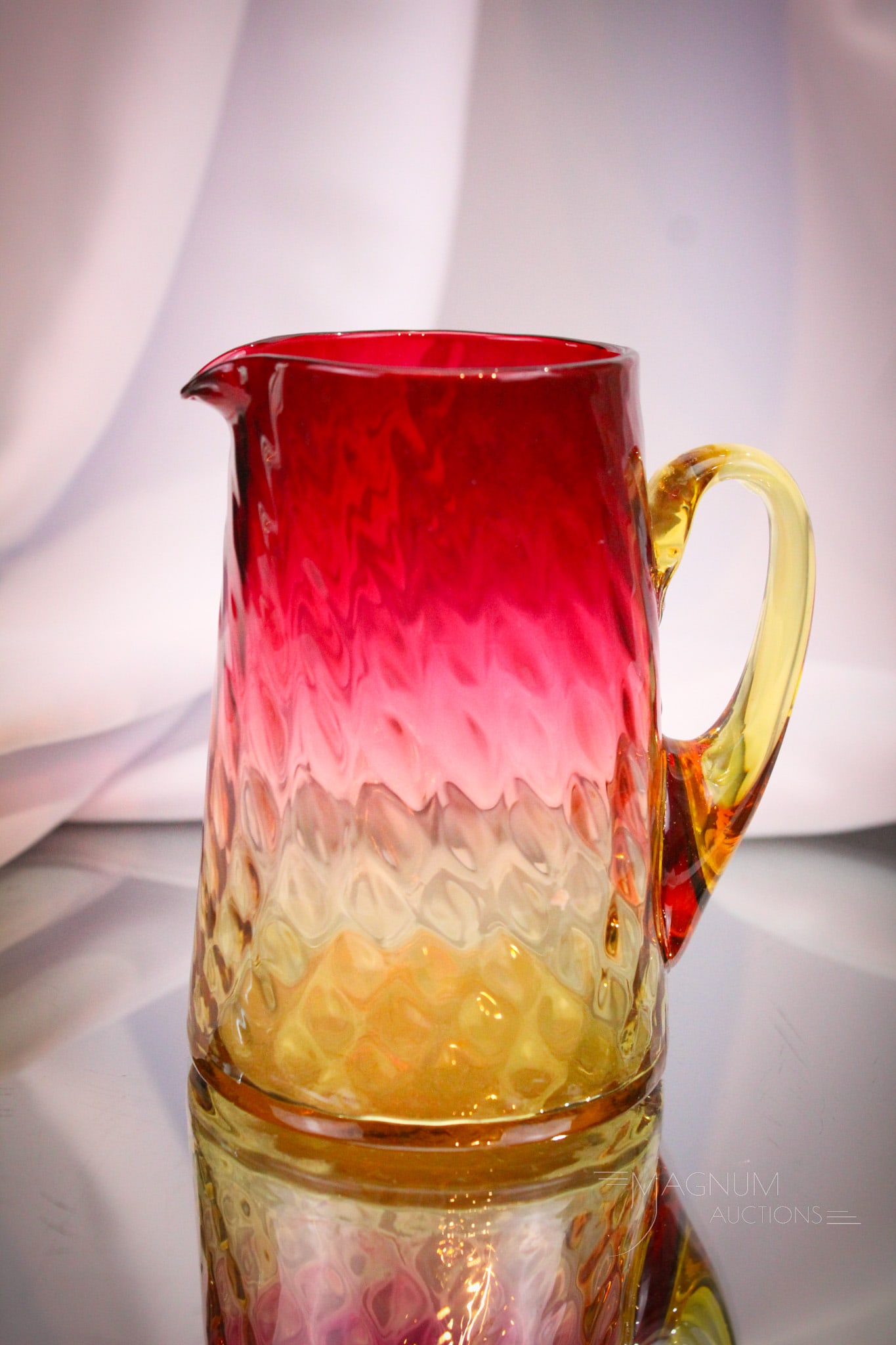 Mt. Washington Victorian Amberina Glass Diamond Quilt Cream Pitcher (1 of 7)