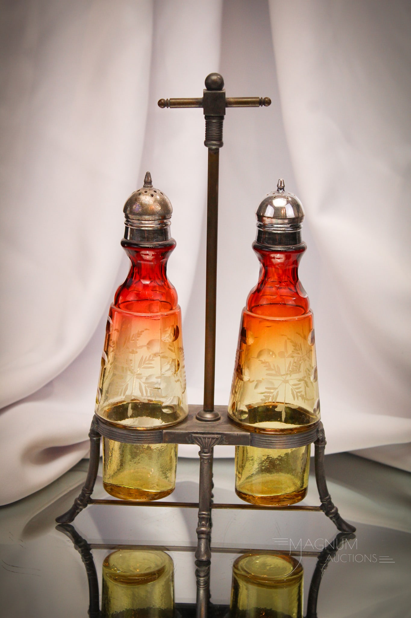 Amberina Victorian Glass Silverplate Shaker Breakfast Castor Set (1 of 8)