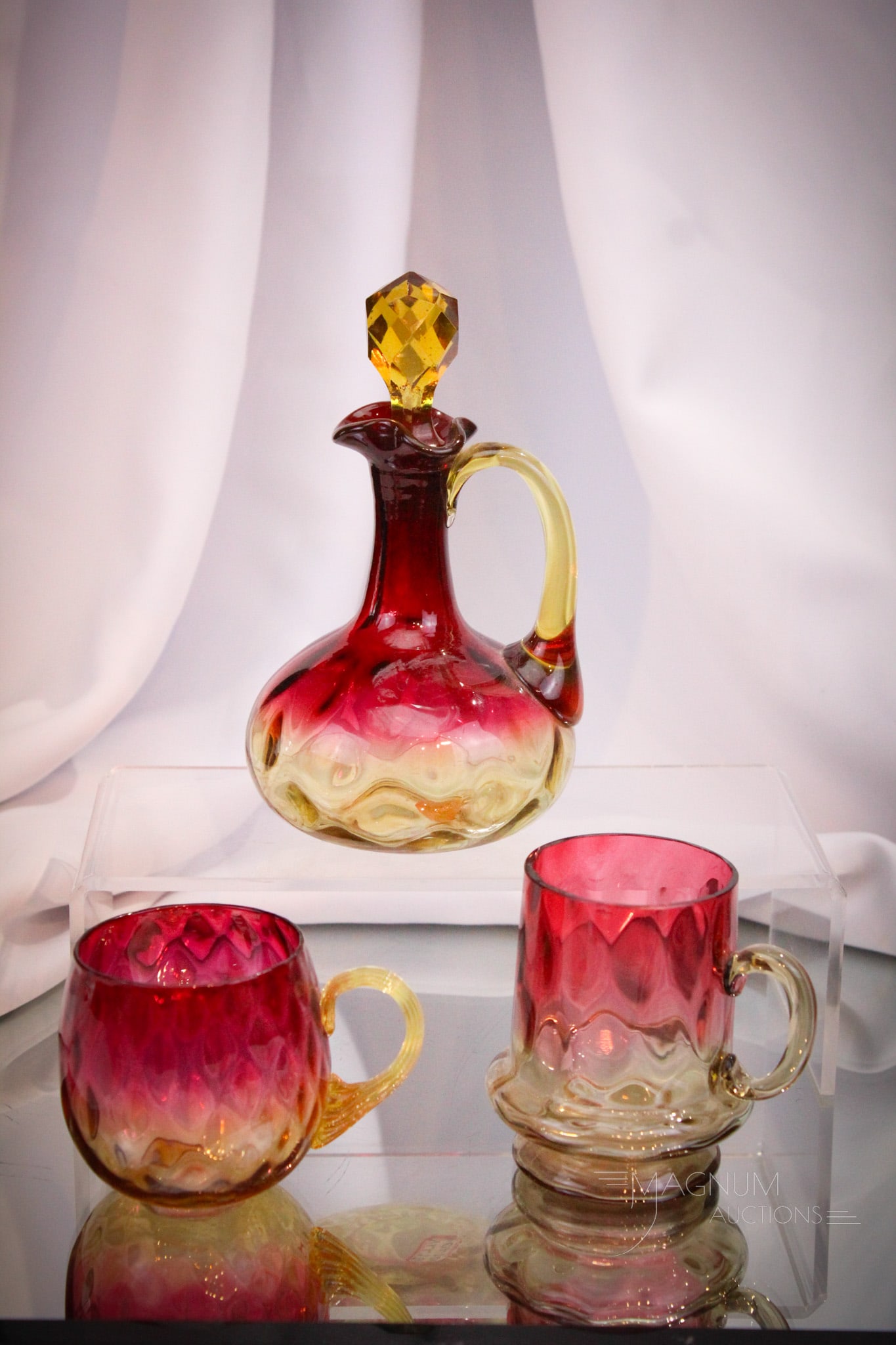 3 pc Lot Victorian Amberina Glass Cruet & Punch Cups (1 of 9)