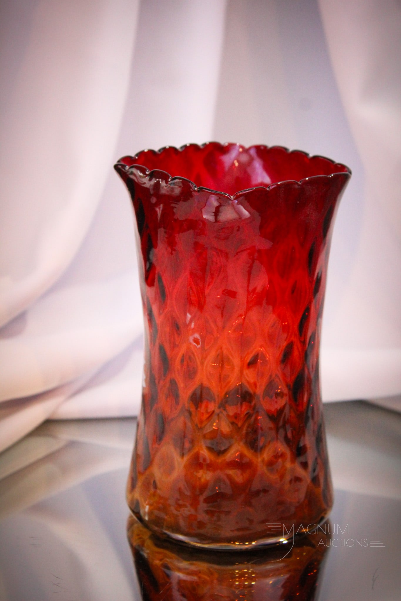 Mt. Washington Victorian Amberina Glass Diamond Quilt Celery Vase (1 of 5)