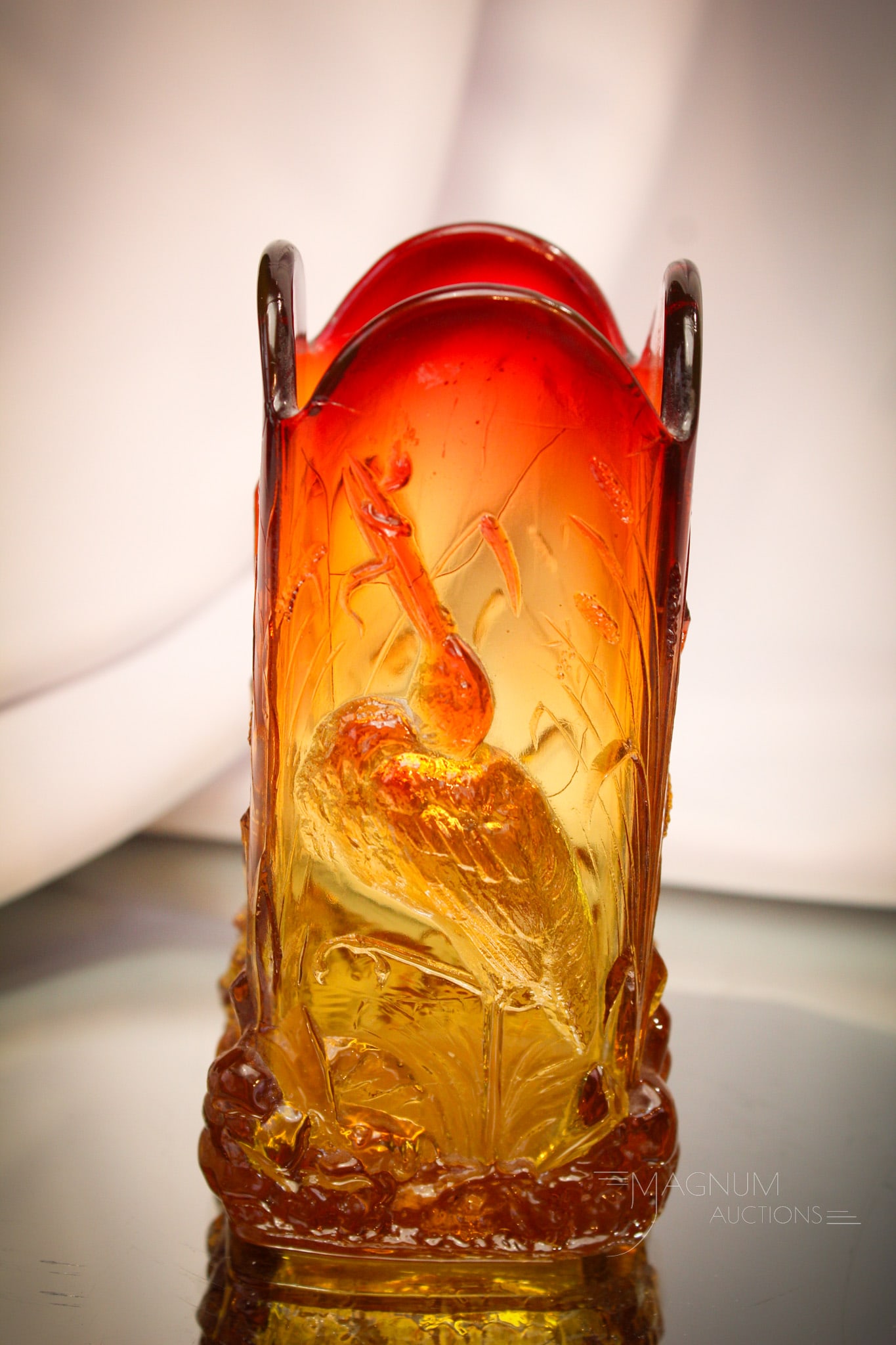 New England Amberina Victorian Glass Stork Vase (1 of 5)