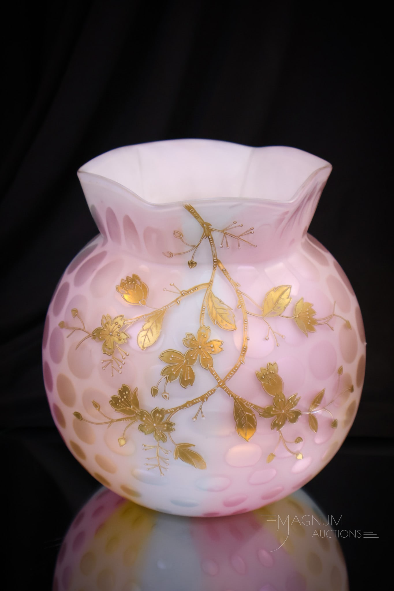 Rare Rainbow Mother of Pearl Victorian Glass Enameled Vase (1 of 9)