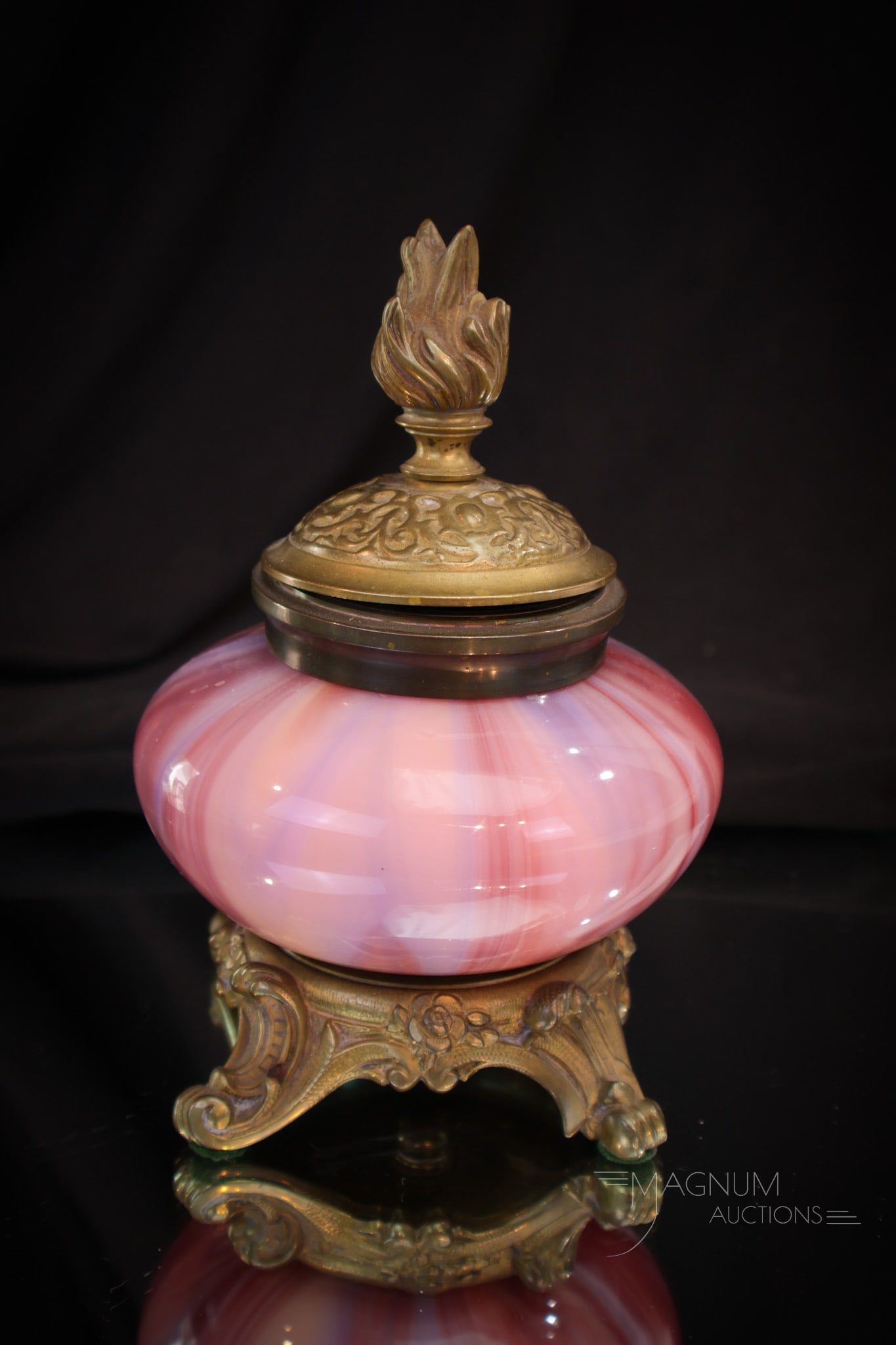 Rare Loetz Victorian Art Glass Marmoriertes & Bronze Inkwell (1 of 6)