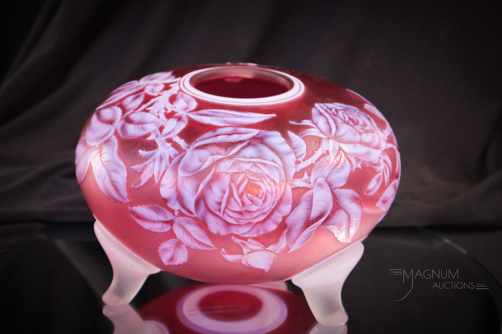 Victorian Signed Webb English Cameo Art Glass Cranberry Roses Vase (1 of 13)