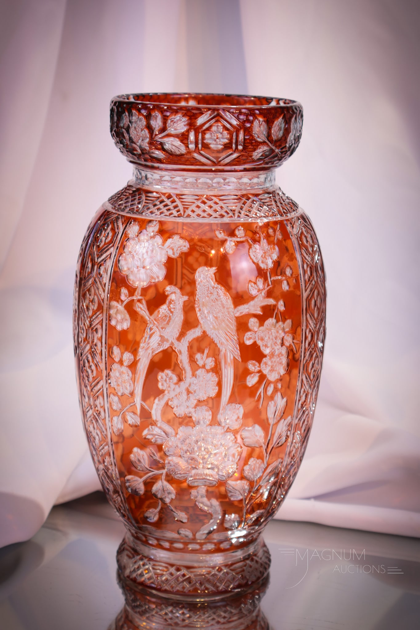 Museum Stevens & Williams Victorian Rock Crystal Bittersweet Cut Glass 10 1/2" Vase (1 of 9)