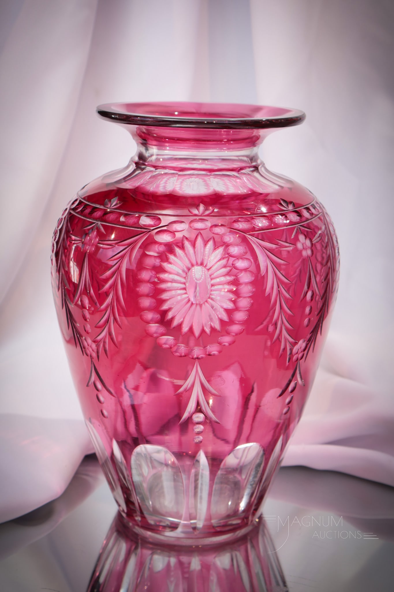 Cranberry Cut to Clear Val St. Lambert 10 1/2" Vase (1 of 6)