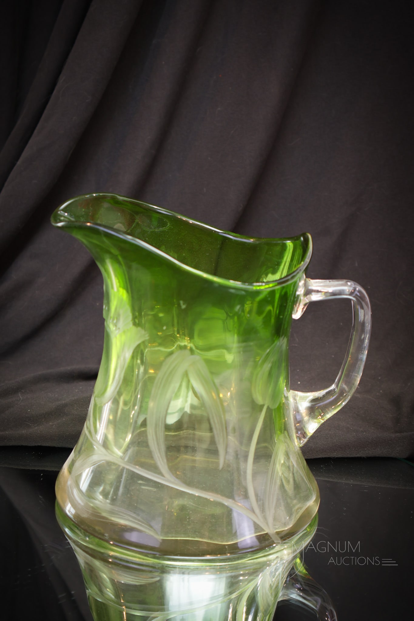 Moser Intaglio Green Cut to Clear Tulip Pitcher (1 of 6)