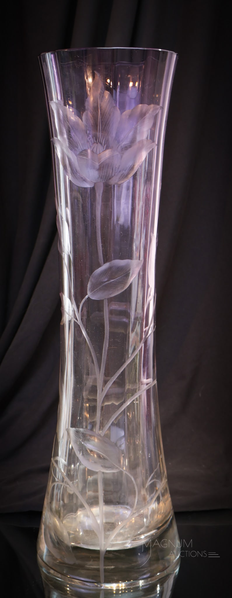 Moser Intaglio 17" Amythest to Clear Glass Engraved Cut Art Glass Vase (1 of 16)