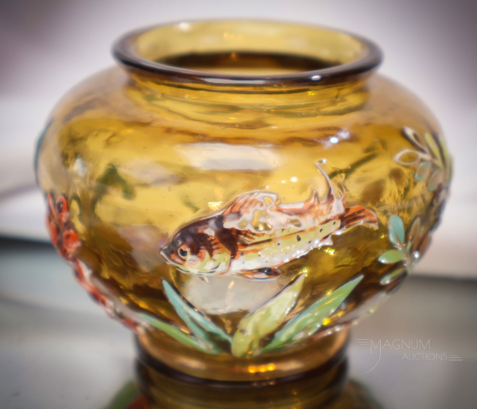 Moser Harrach Aquatic Enameled Glass 2 1/2" Cabinet Vase (1 of 10)