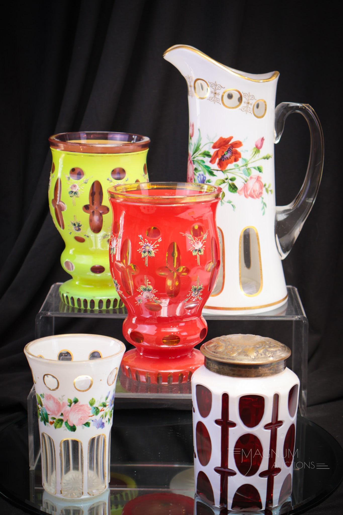 5 pc Lot Bohemian Cut Overlay Glass (1 of 15)