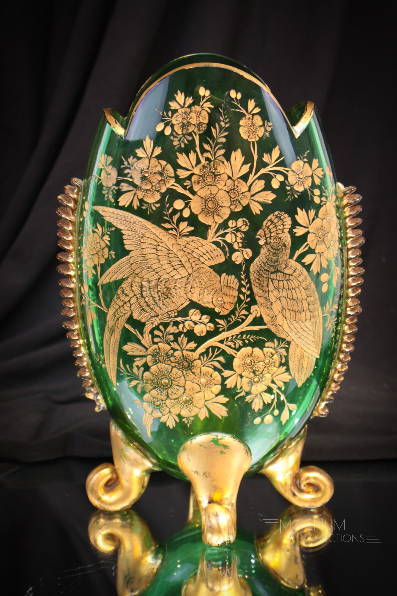 Moser Green Engraved Applied Glass Pillow Vase (1 of 6)