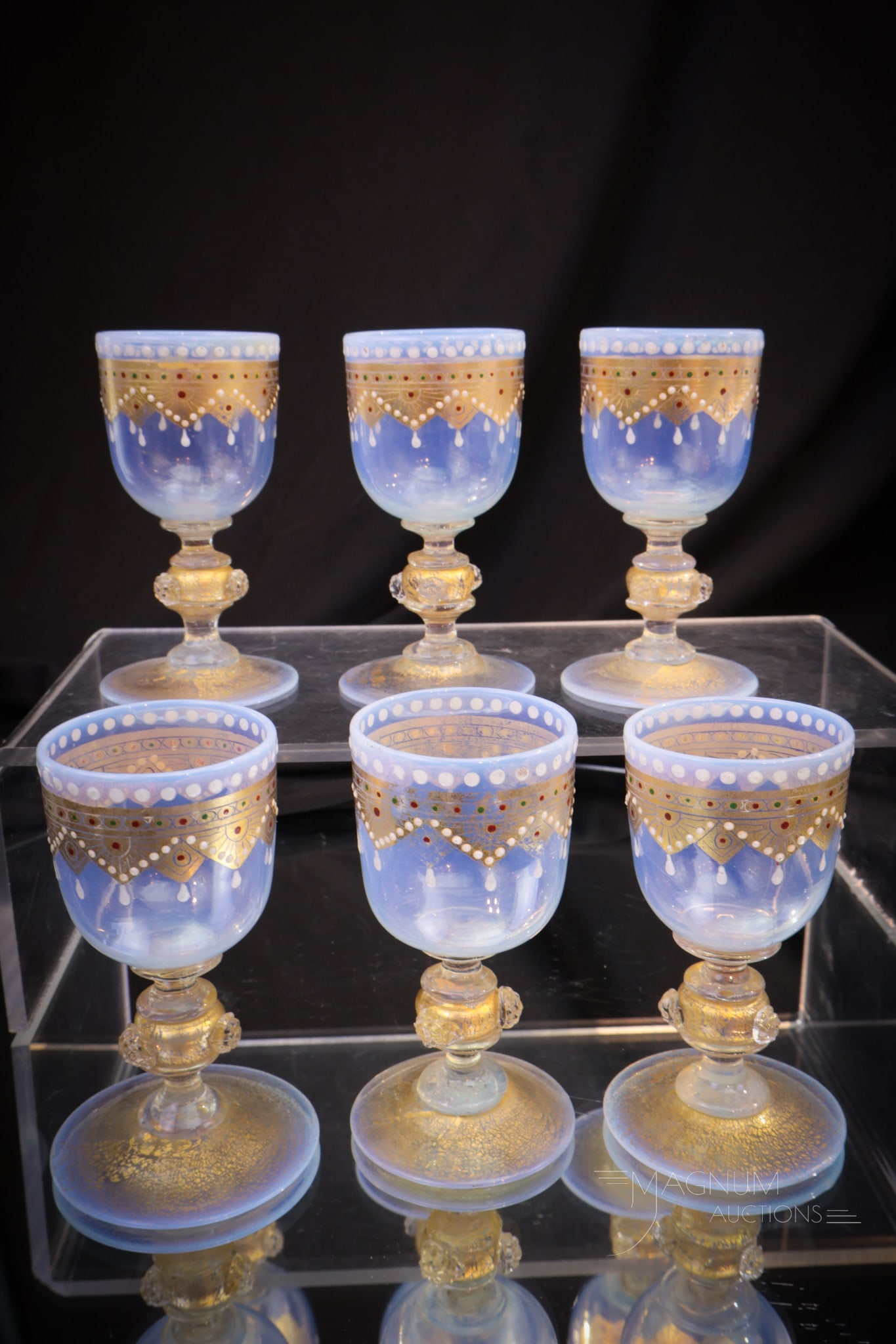 6 pc Set Adventurine Opalescent Art Glass Cordials (1 of 6)