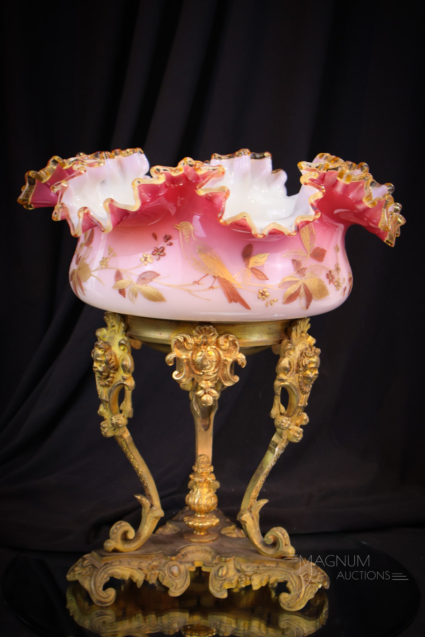 Peachblow Cased Victorian Glass Gilt Bronze Brides Bowl Centerpiece (1 of 11)
