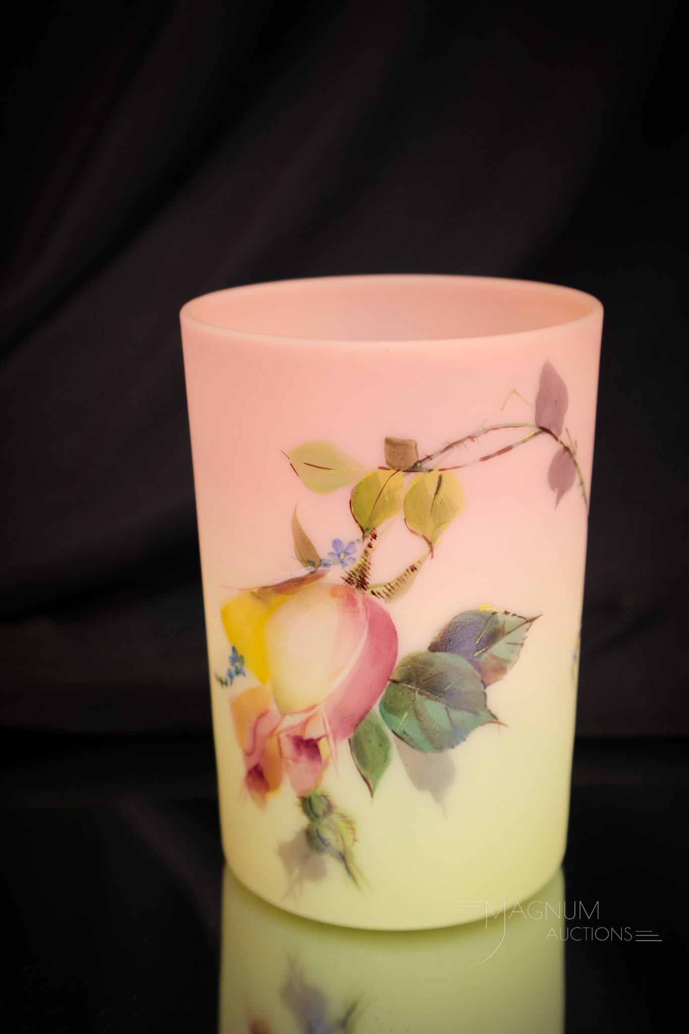 Mt. Washington Burmese Glass Rose Decorated Victorian Tumbler (1 of 5)