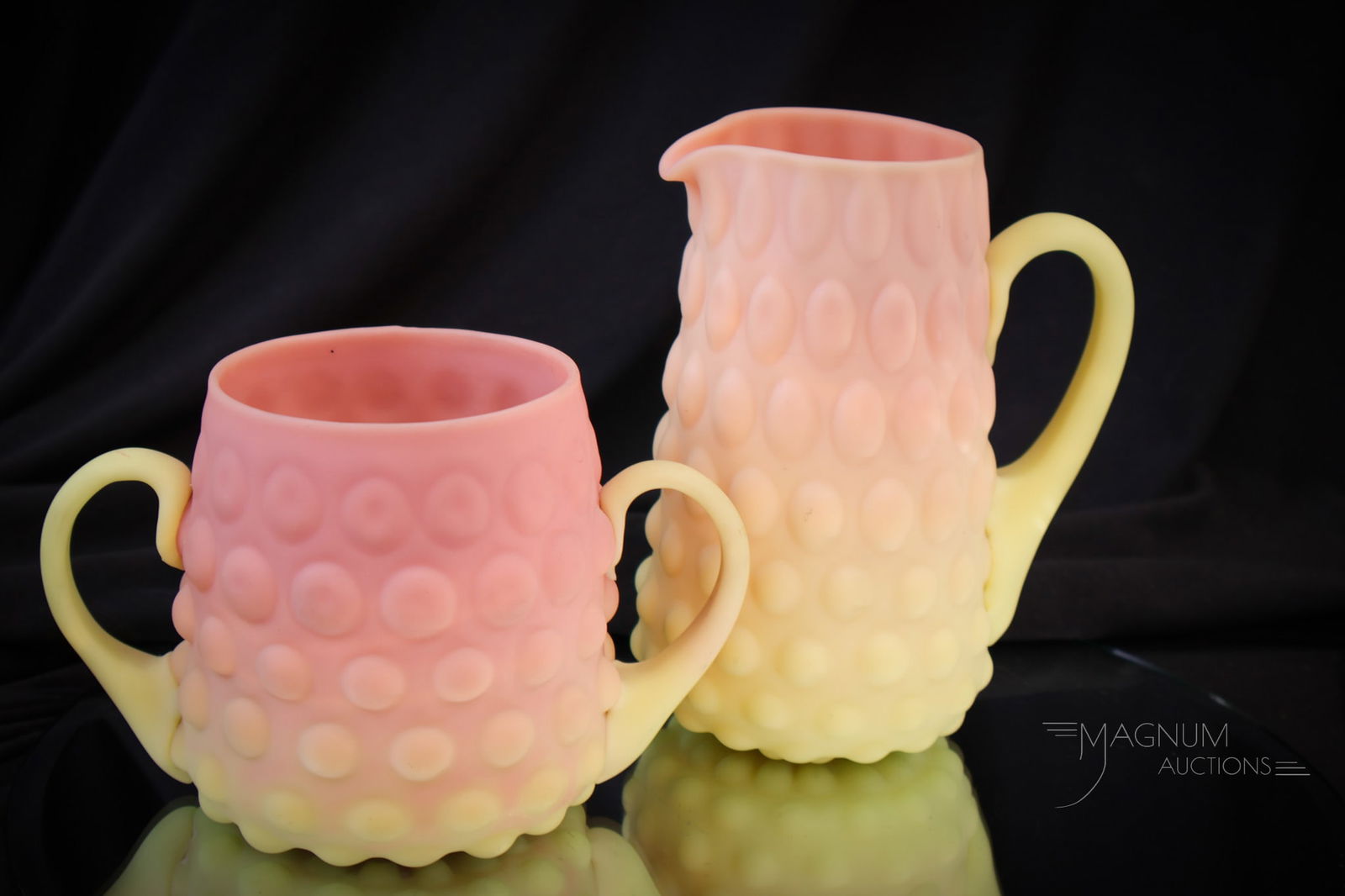 Mt. Washington Burmese Hobnail Victorian Glass Creamer & Sugar (1 of 14)