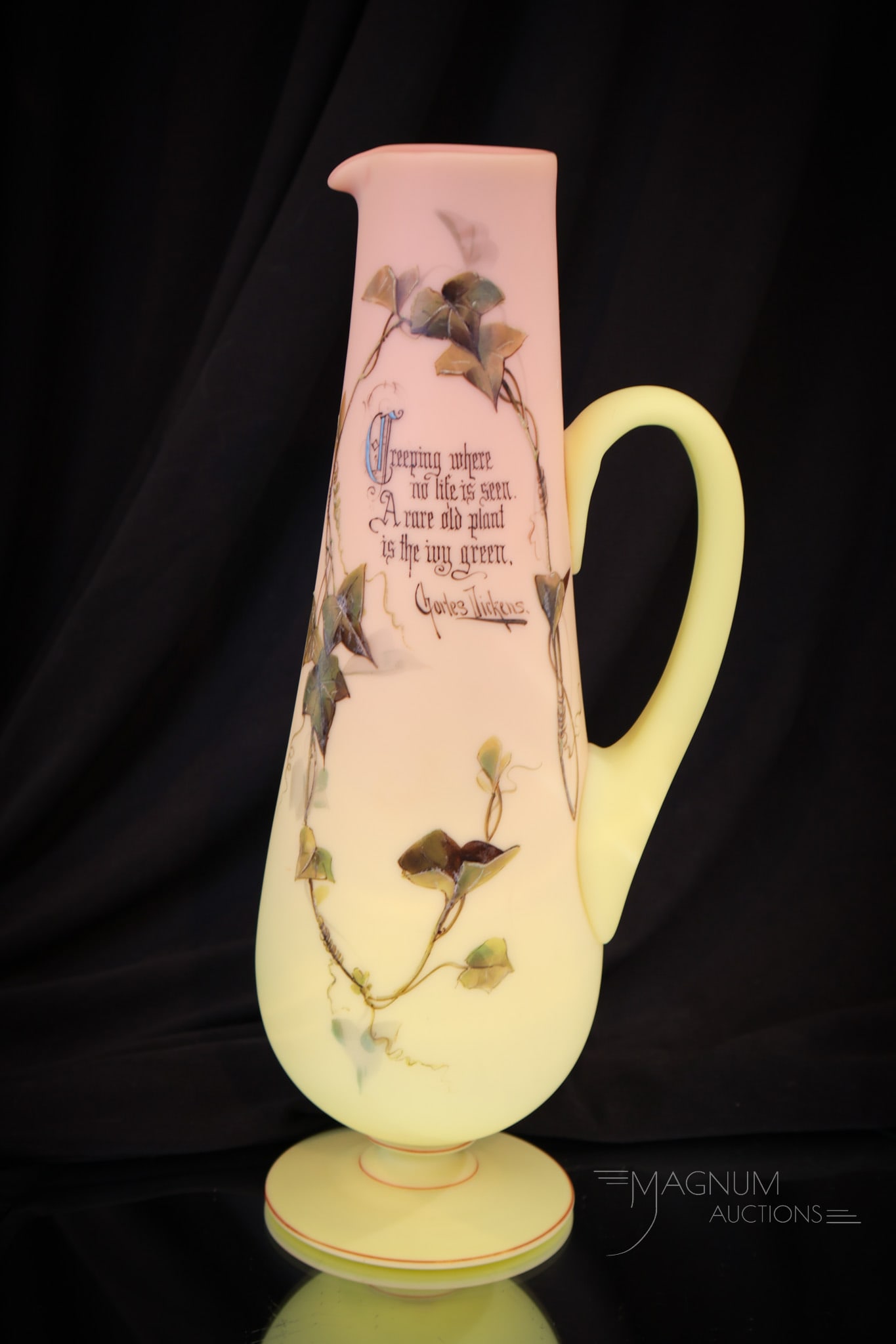 Rare Mt. Washington Burmese Victorian Glass Charles Dickens Verse Tankard Pitcher (1 of 8)
