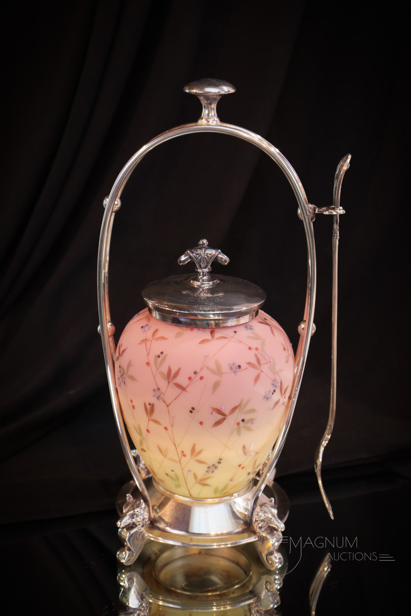 Reed & Baron Victorian Silverplate Burmese Enameled Glass Pickle castor (1 of 10)