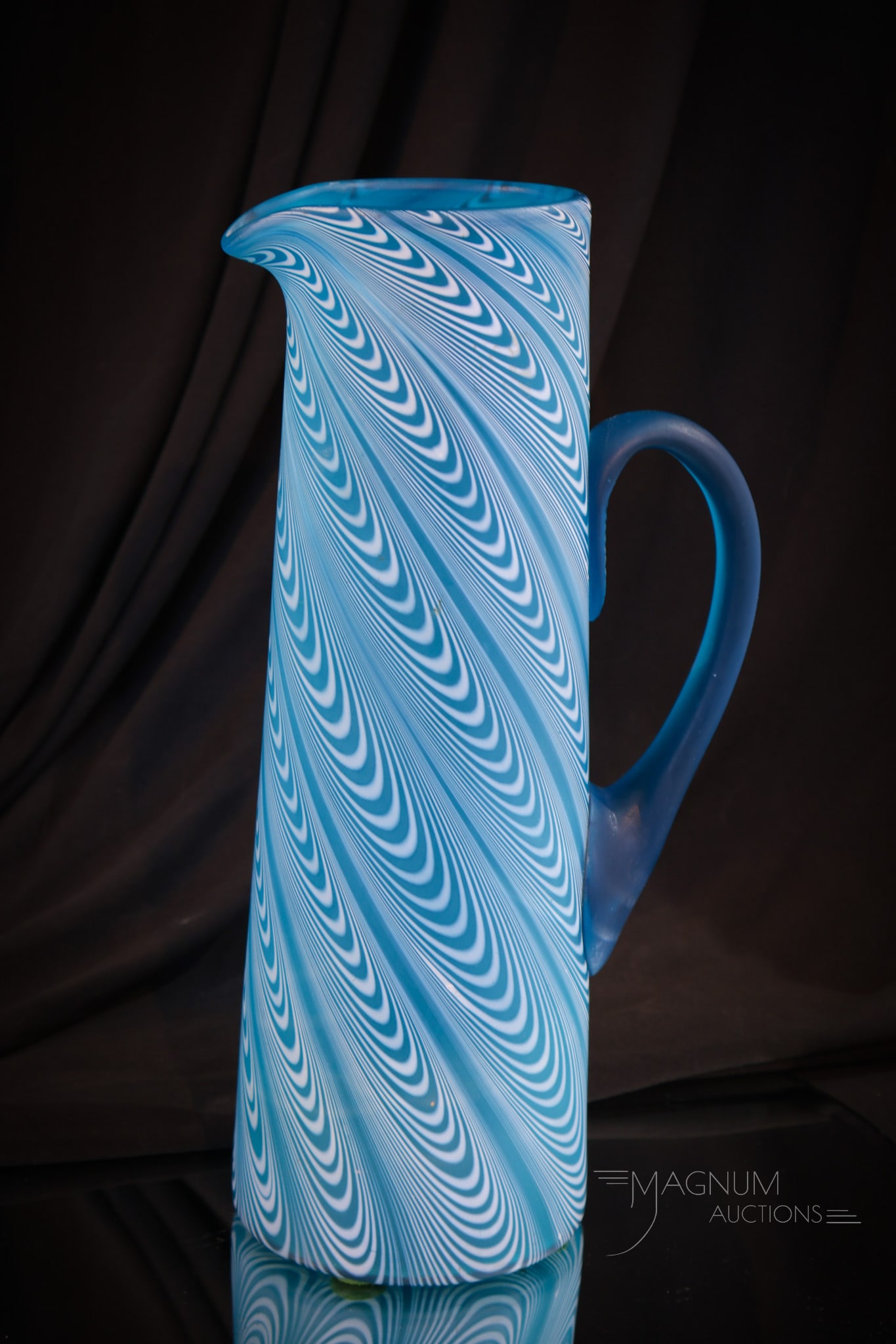 Rare Phoenix Victorian Glass Nailsea Blue Tankard Pitcher (1 of 6)