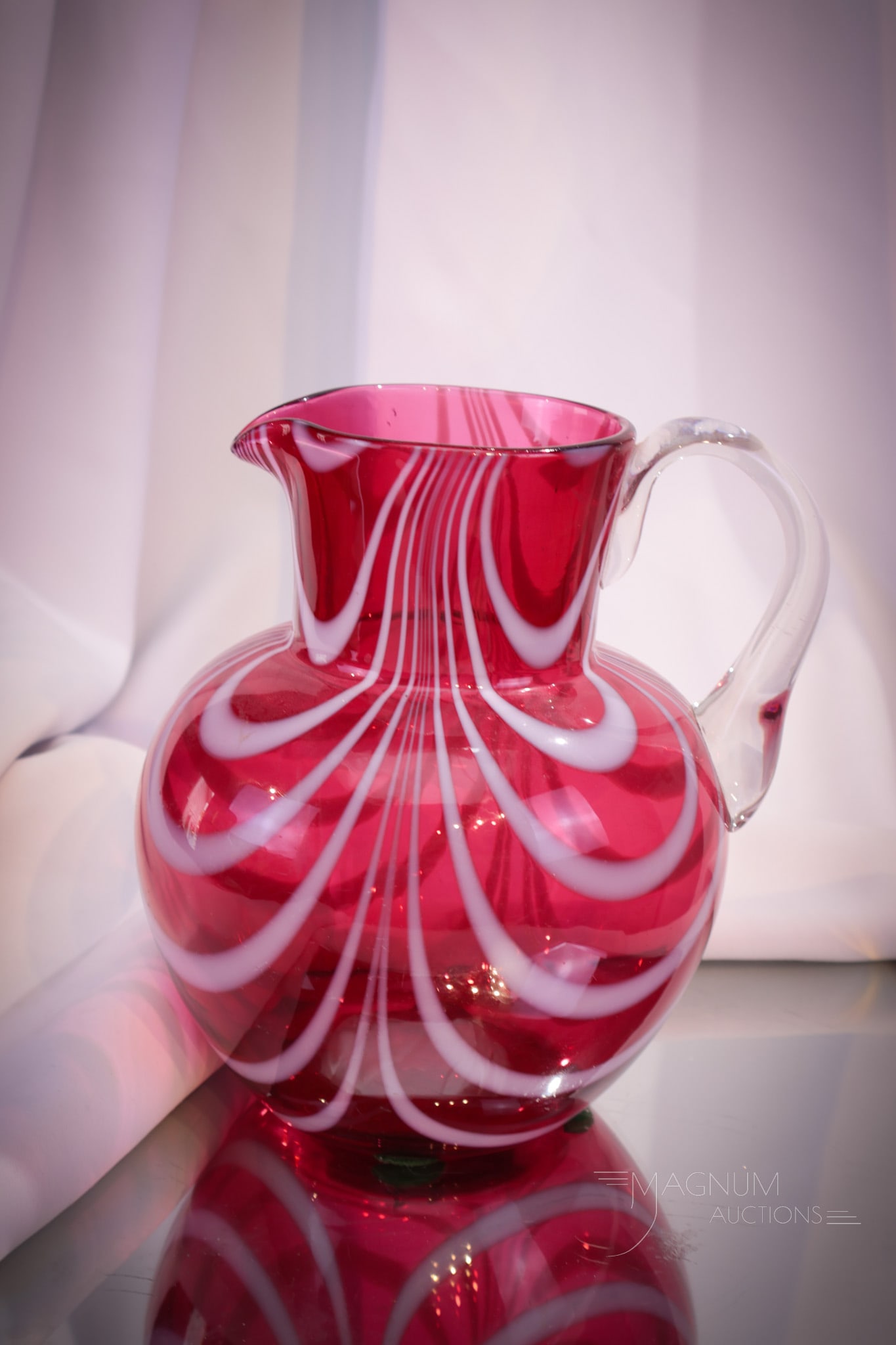 Very Unusual Cranberry Ruby Marbrie Loop Victorian Glass Pitcher (1 of 7)