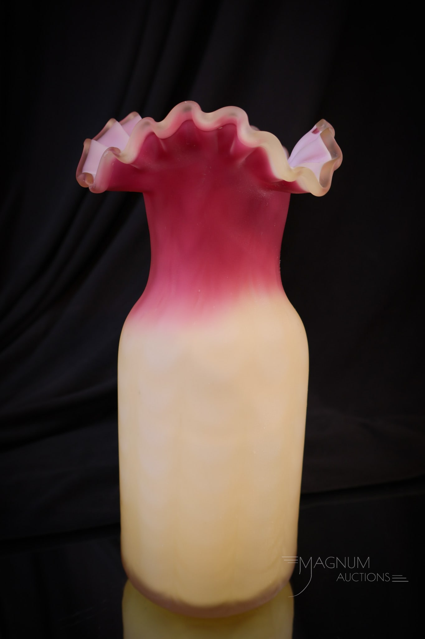Victorian Cased Phoenix Drape Amberina Satin Glass Vase (1 of 6)