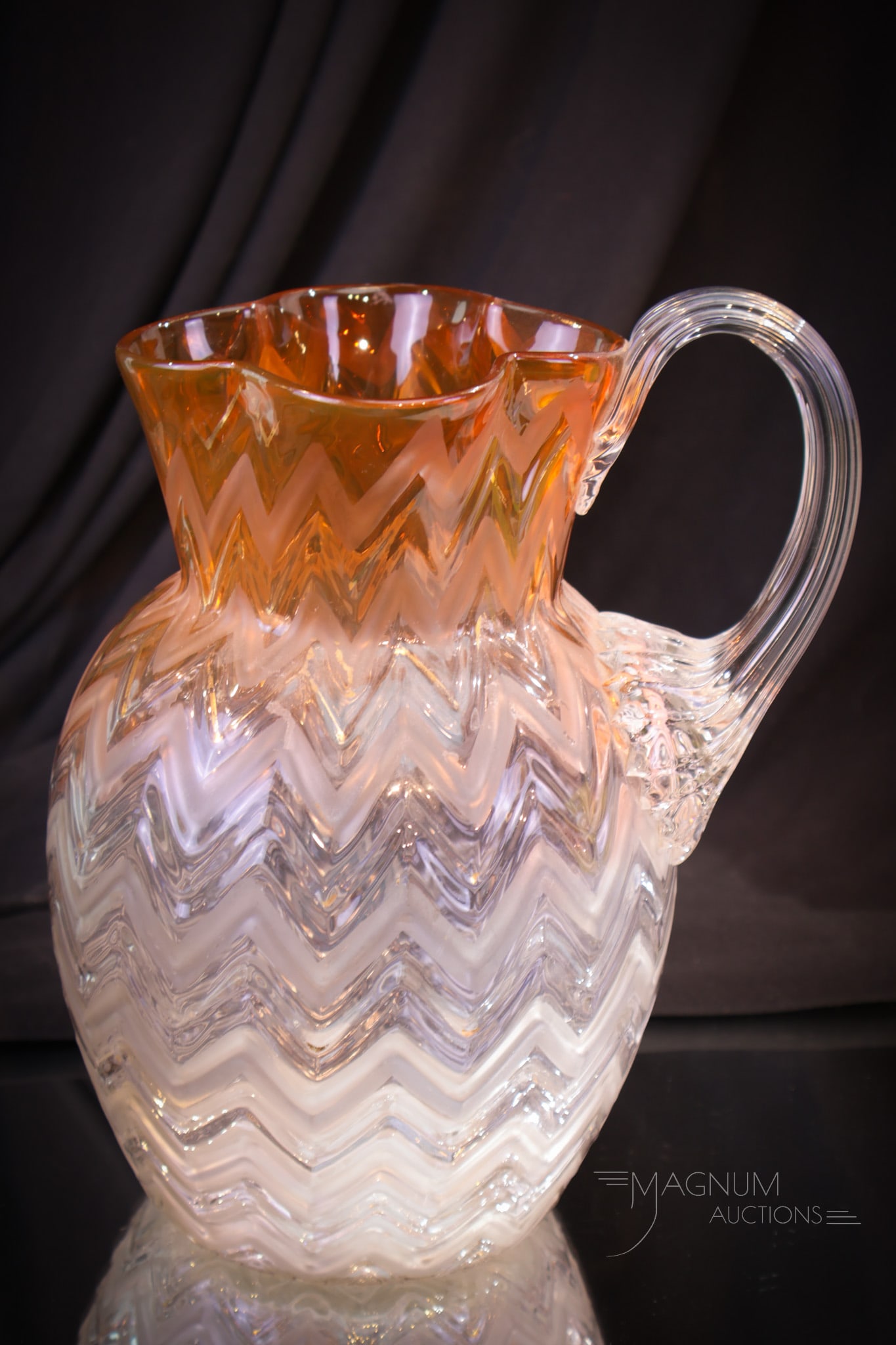 Rare Victorian Bittersweet Herringbone Frosted Glass Pitcher (1 of 4)