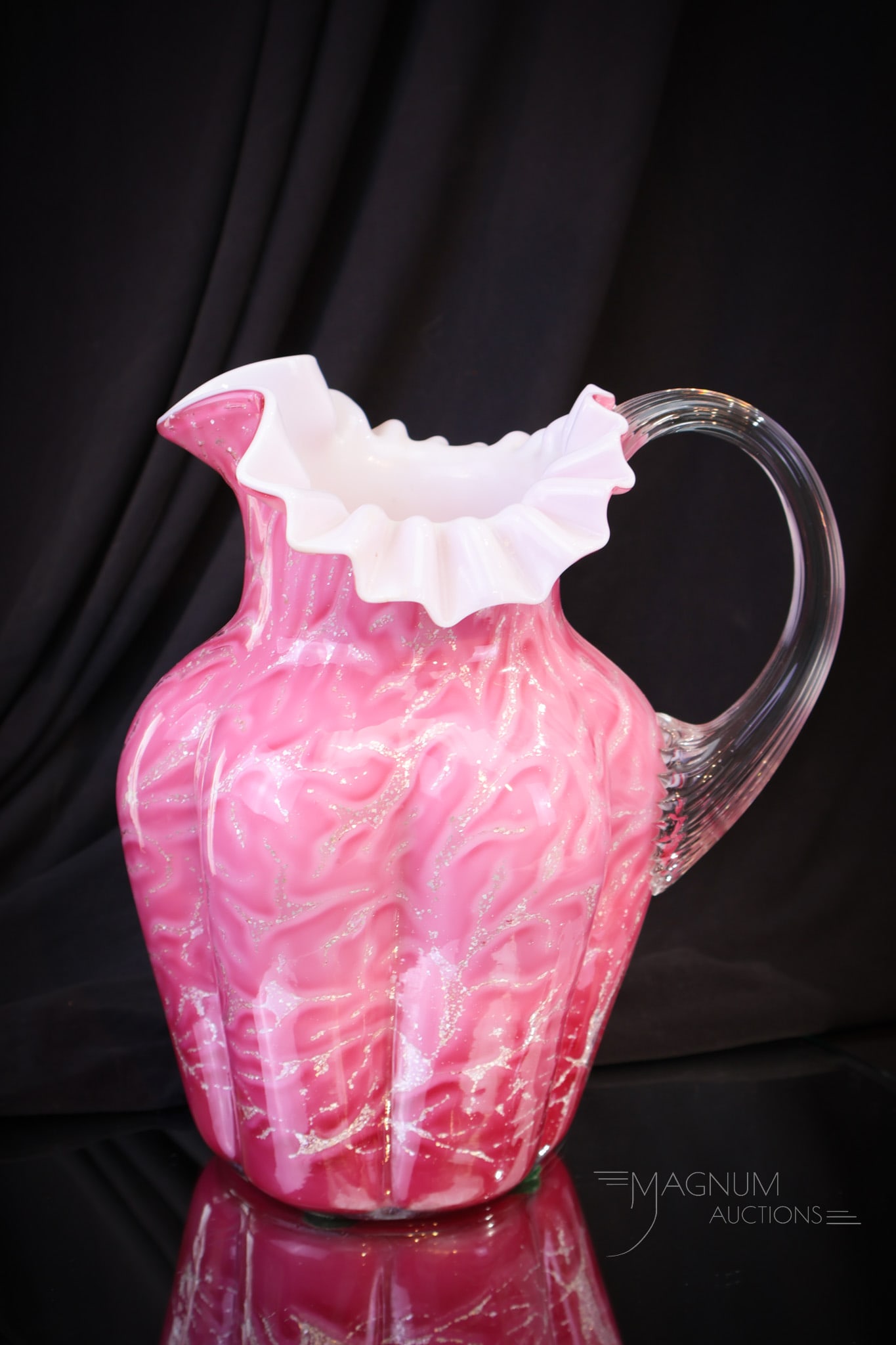 Victorian Pink Cased Adventurine Cased Glass Harrach Water Pitcher (1 of 6)