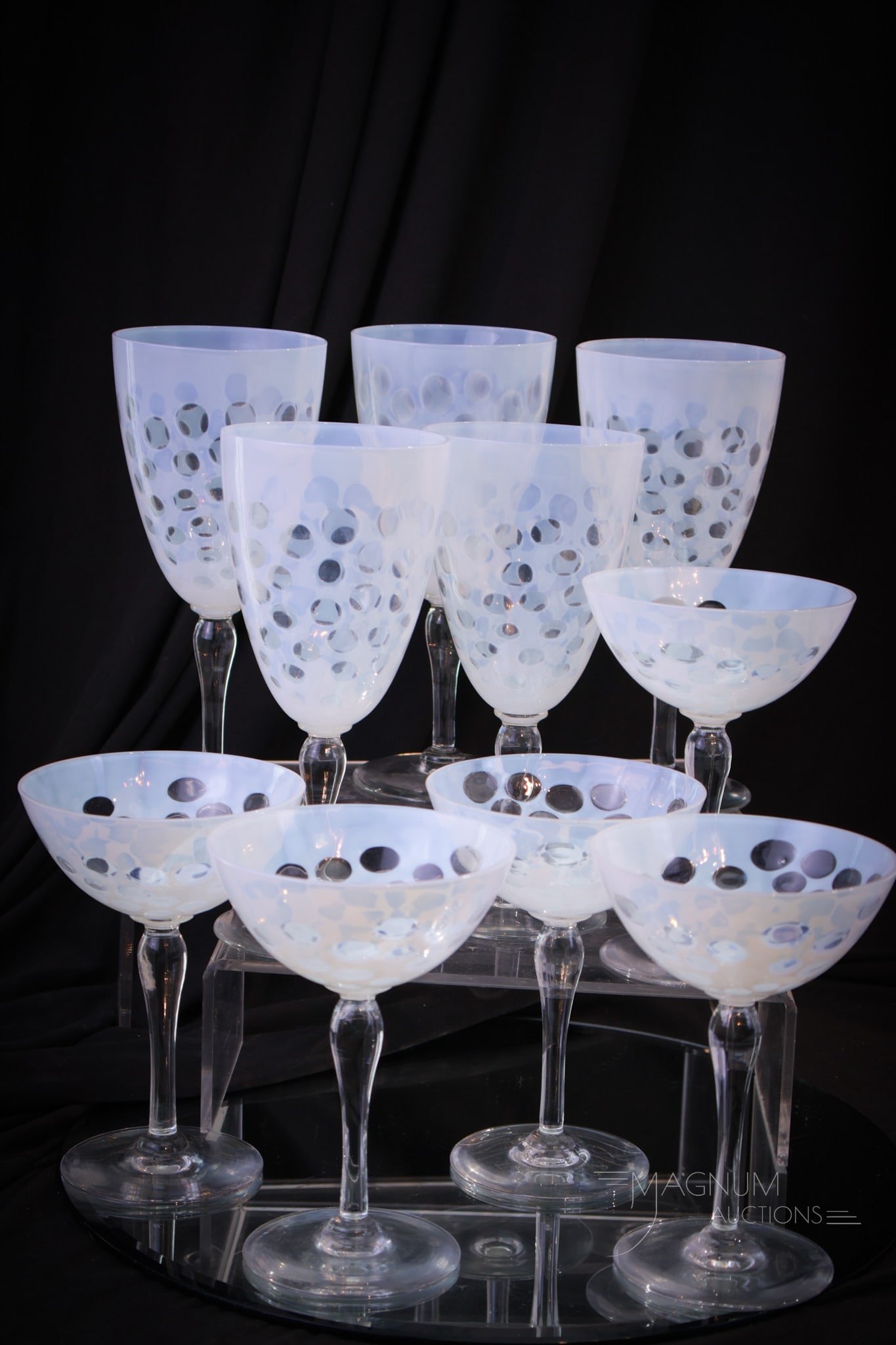 10 pc Lot Libbey Morning Frost Opalescent Glass Stems (1 of 7)