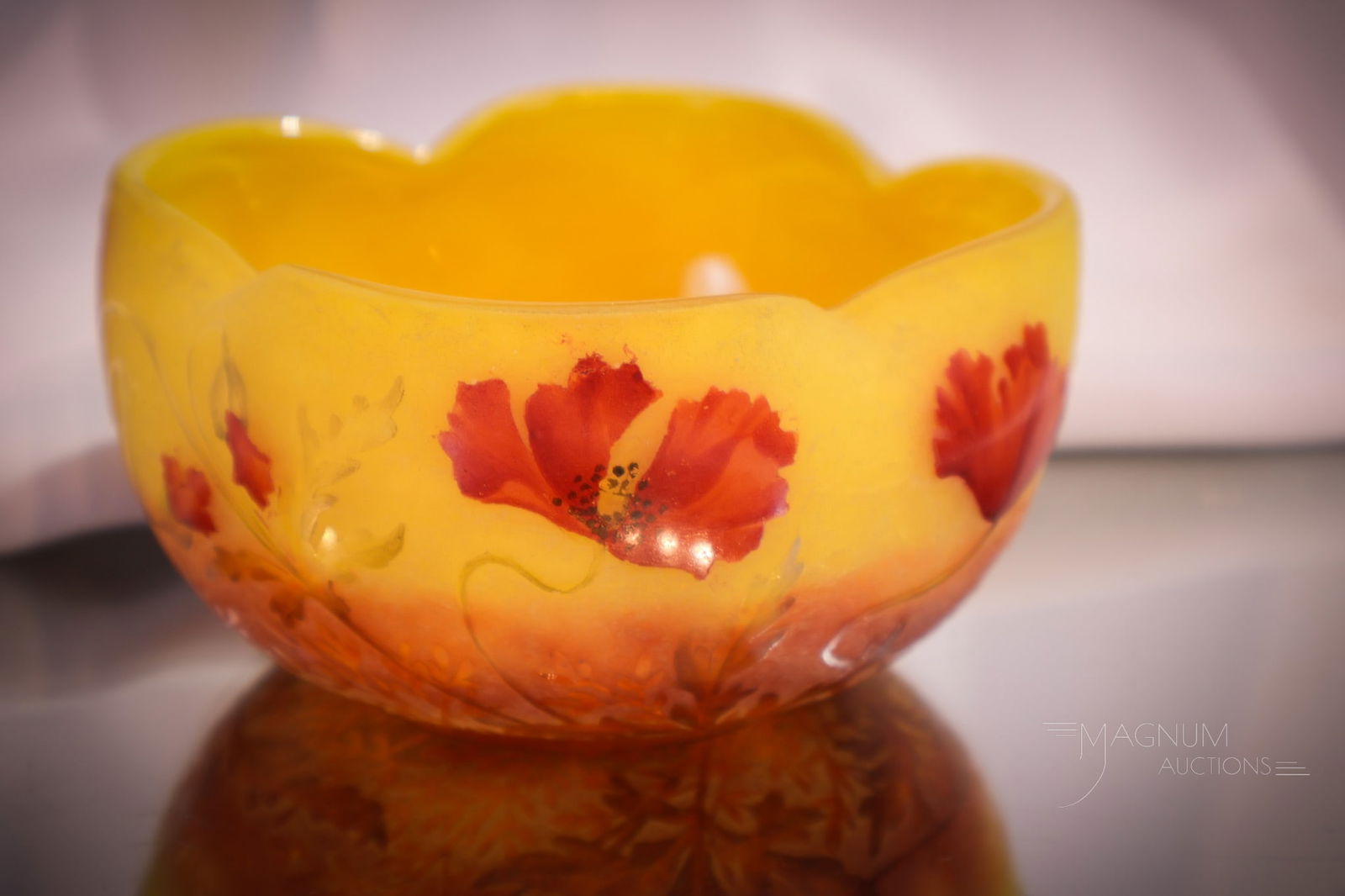 Fine Daum Nancy French Cameo Art Glass Poppies Bowl (1 of 13)