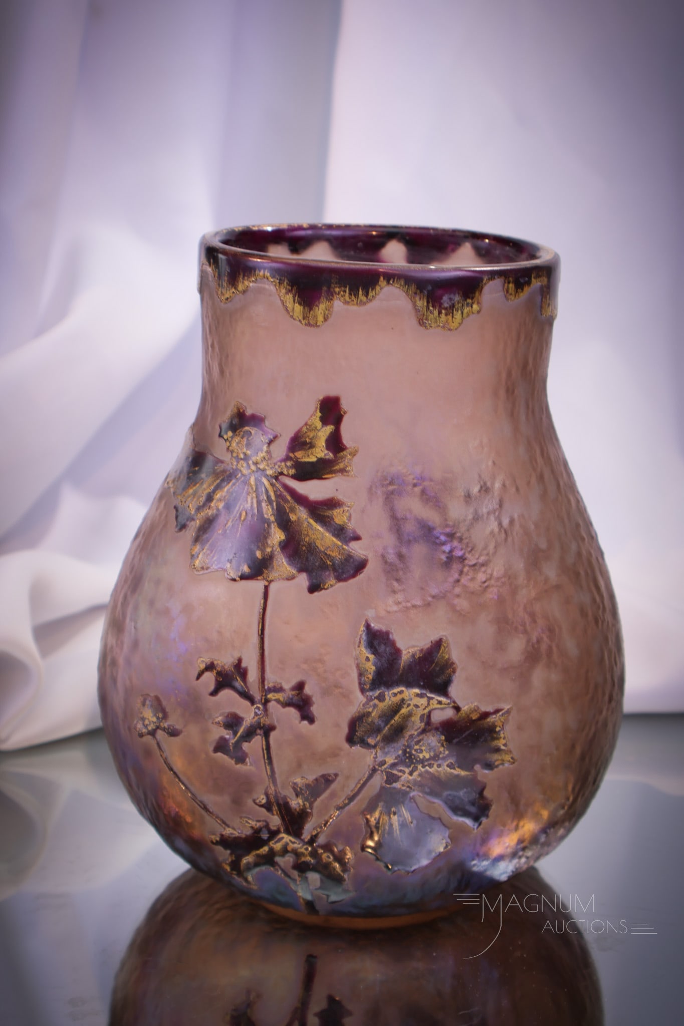 Legras Mont Joye Cameo Cut Enameled Irridescent Art Glass 8" Vase (1 of 7)