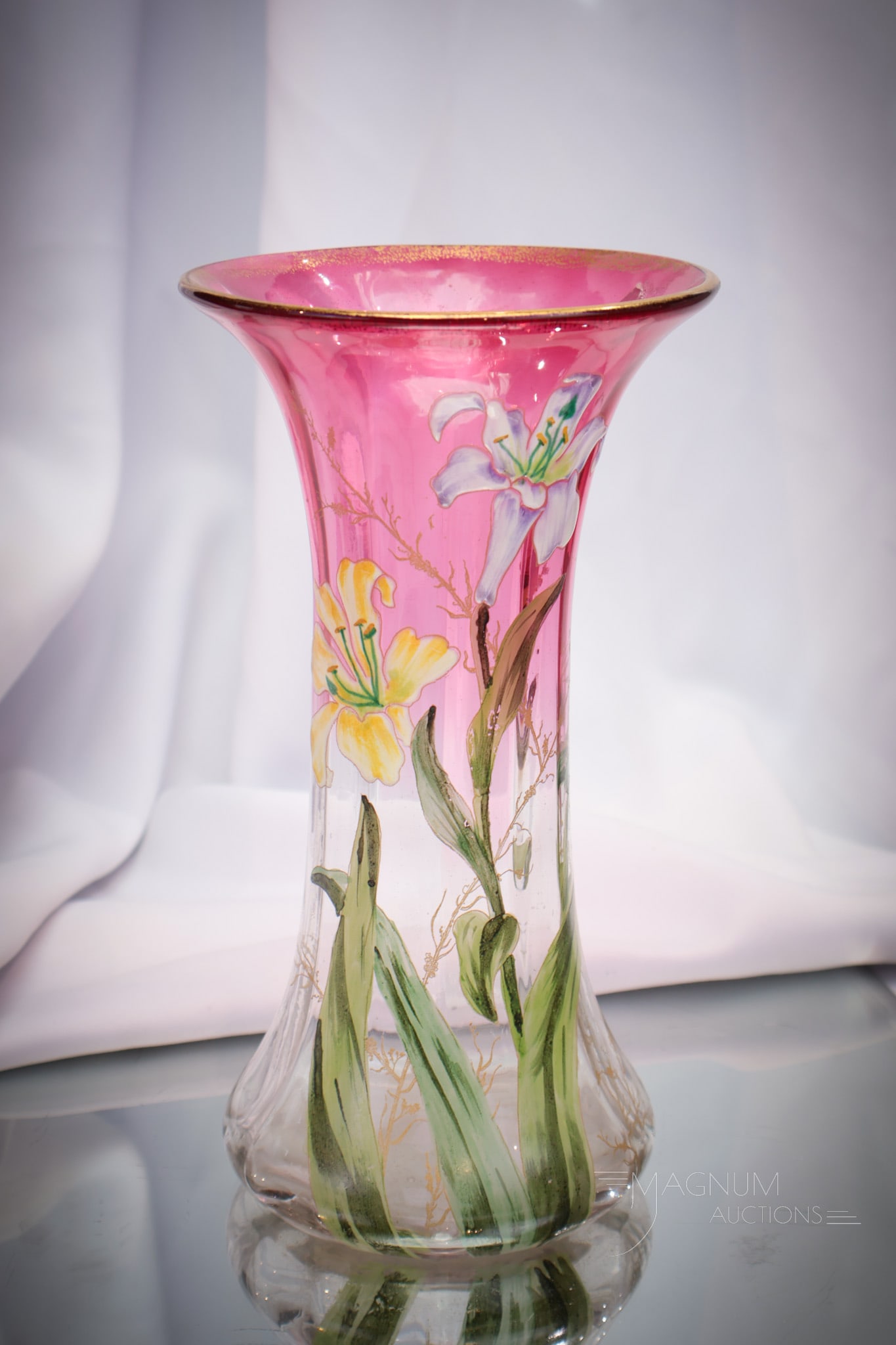 Legras Mt. Joye Cranberry Rubina Enameled Art Glass Vase (1 of 7)