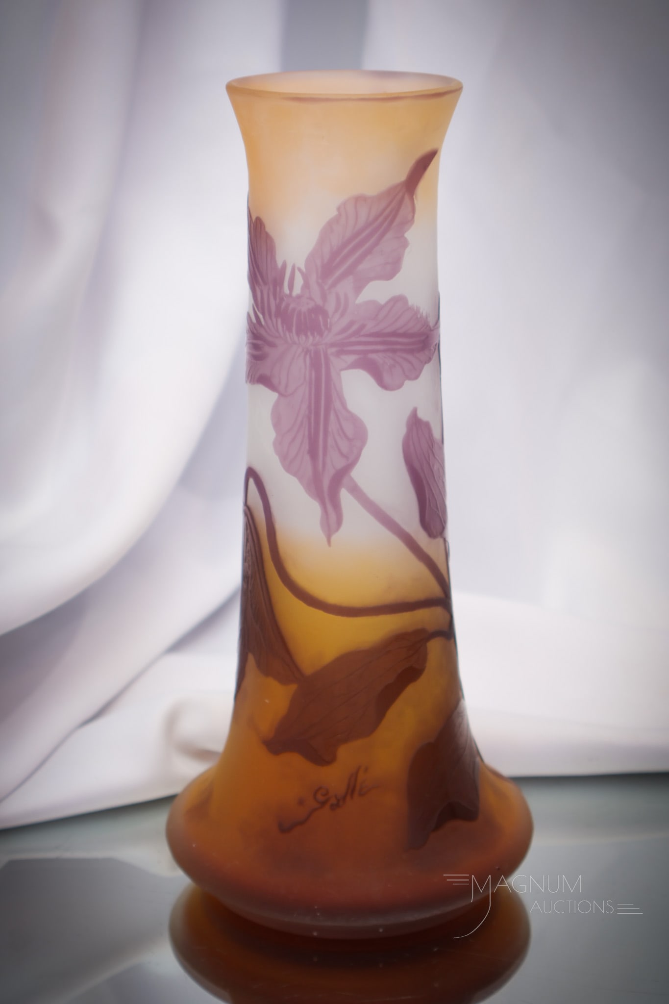 Signed Galle' French Cameo Art Glass Clematis Vase (1 of 7)