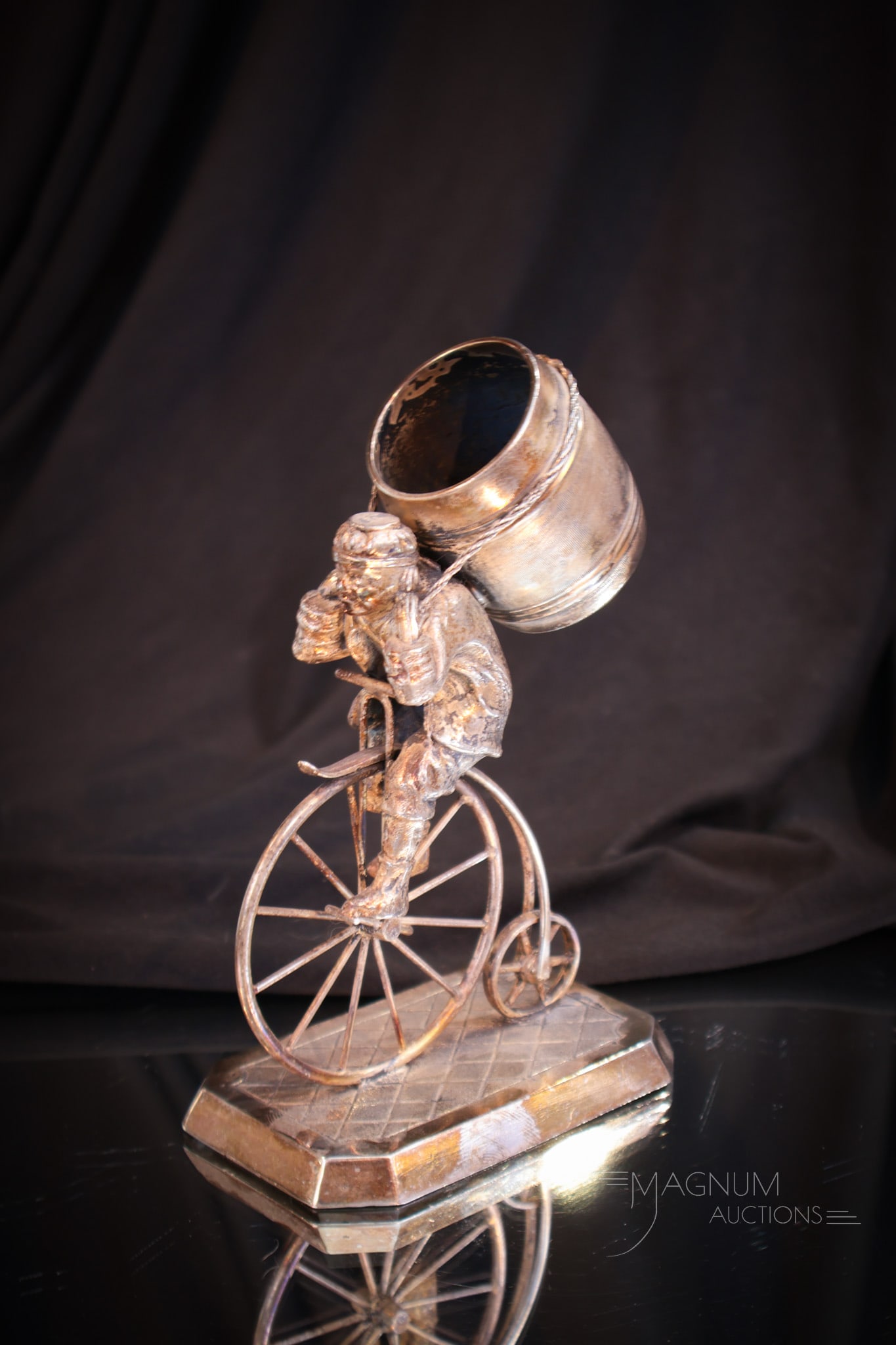 Victorian Silverplate High Wheeler Cyclist Silverplate Toothpick Holder (1 of 5)