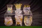 6 pc Lot Amber Stained Victorian Pattern Glass Toothpick Holders