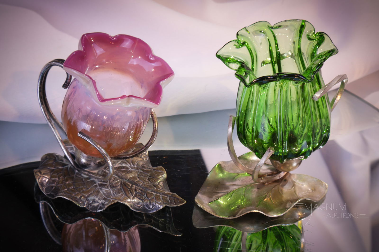 2 pc Lot Victorian Glass Silverplate Posey Vases Toothpicks Open Salts (1 of 7)