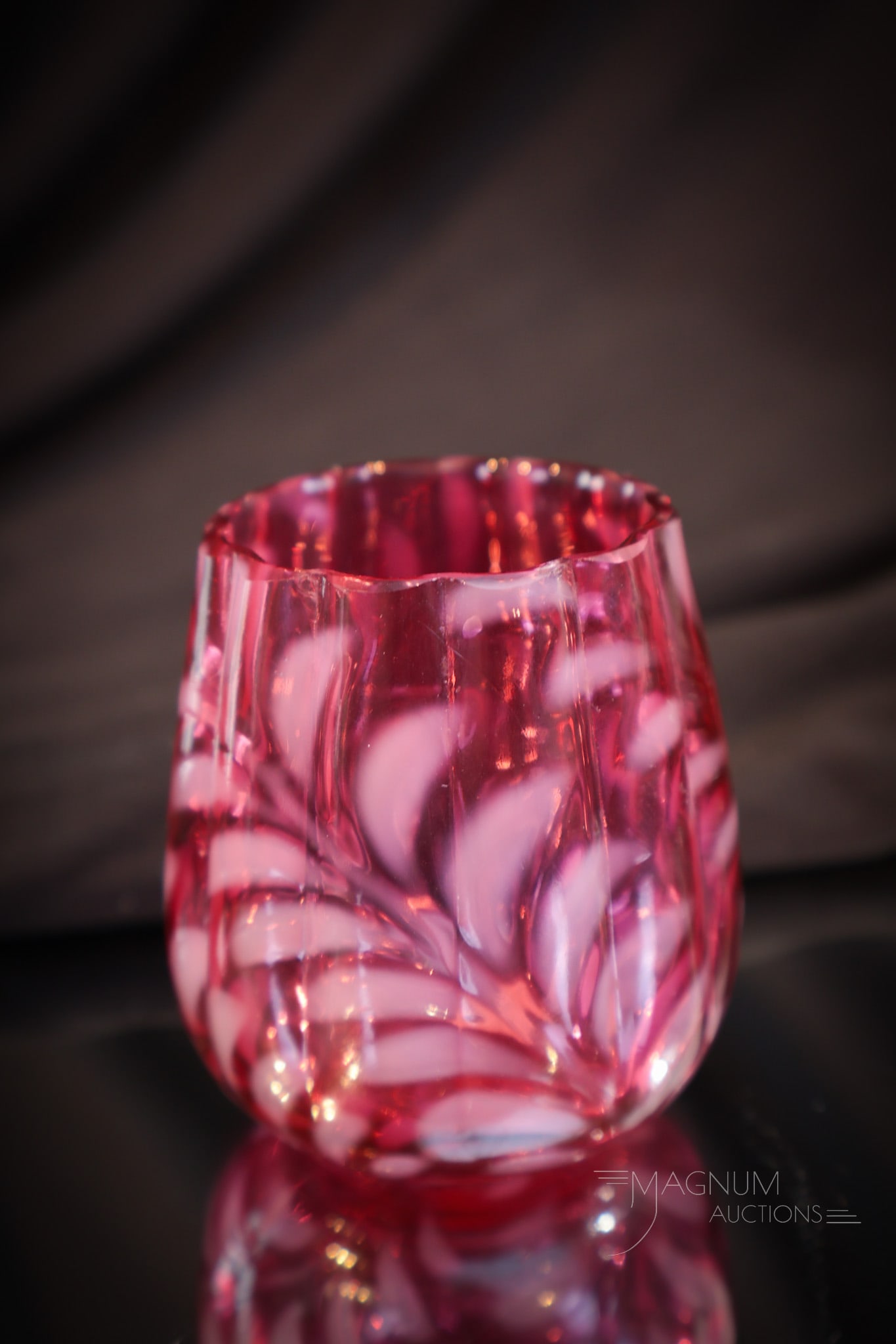 Cranberry Opalescent Victorian Glass Fern Toothpick Holder (1 of 5)