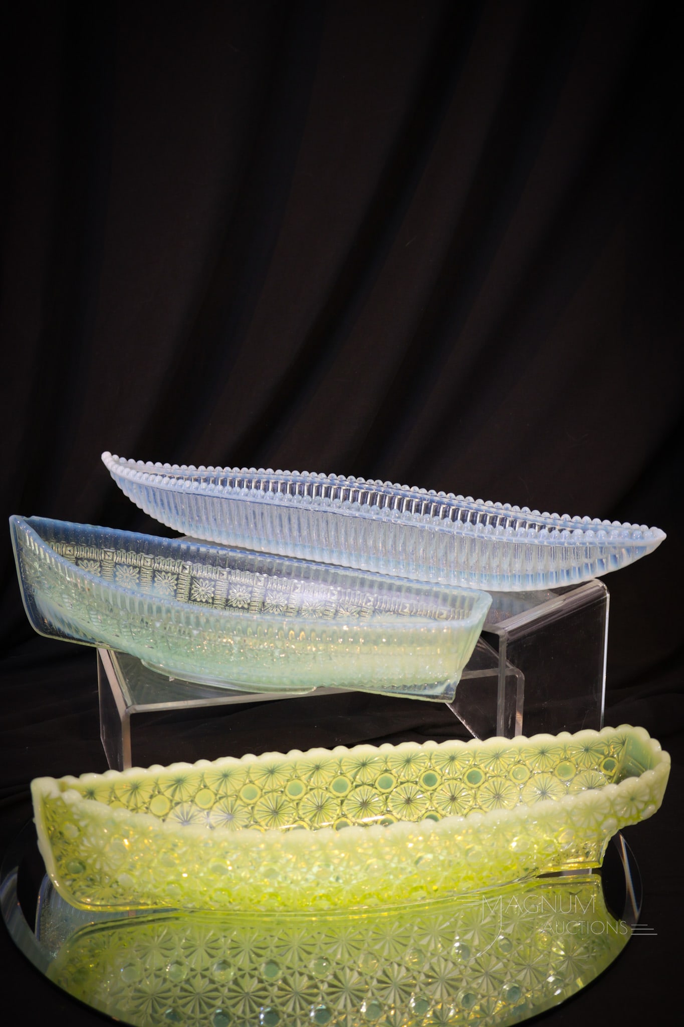 3 pc Lot English Victorian Opalescent Vaseline & More Canoes (1 of 15)