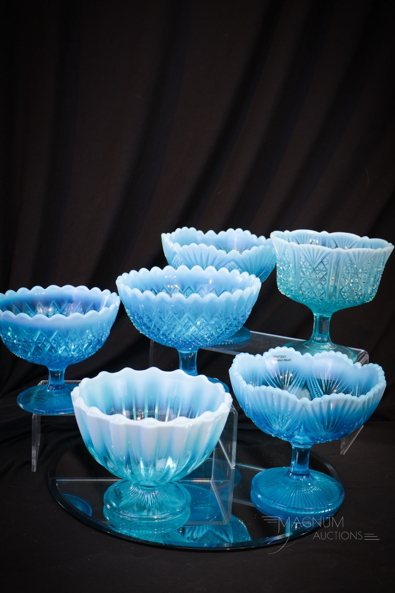 6 pc Lot Victorian Davidson Blue Opalescent Jelly Compotes (1 of 7)