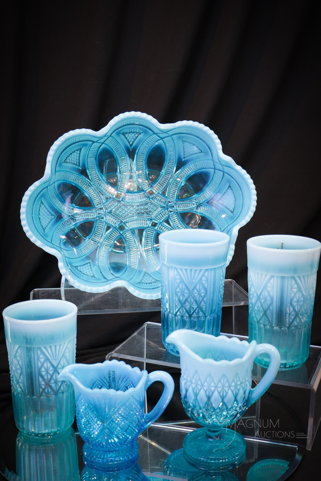 6 pc Lot Victorian Blue Opalescent Davidson Glass (1 of 11)