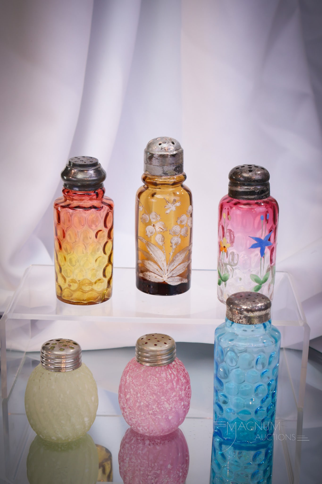 6 pc Lot Victorian Glass Colored Salt Shakers (1 of 11)