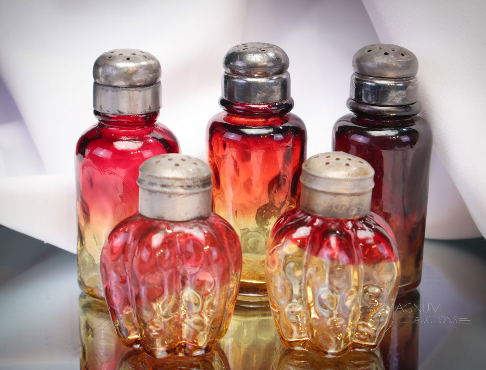 5 pc Lot Amberina Victorian Glass Salt Shakers (1 of 7)